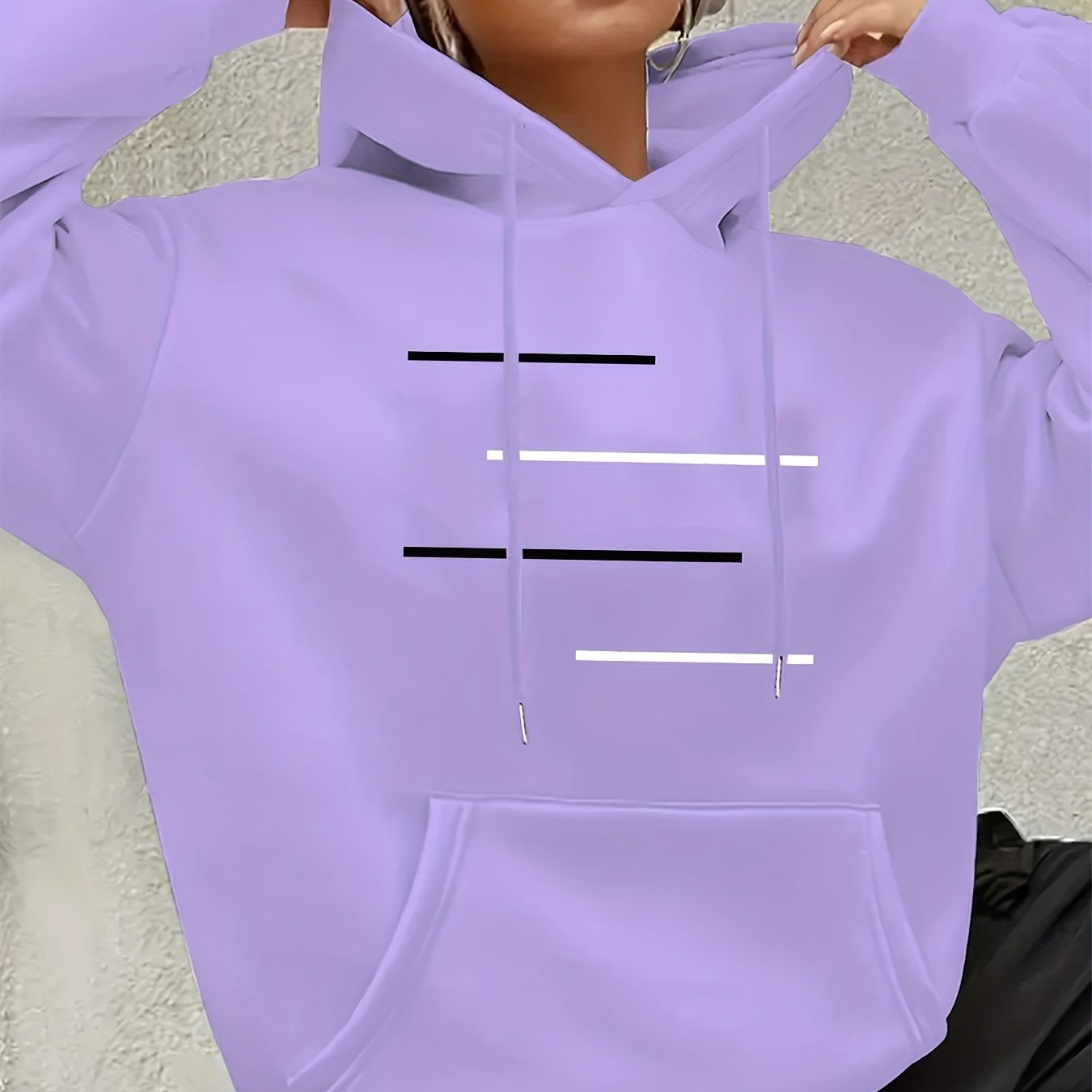 TEMU Women's Casual And Fashionable Trendy Loose-fitting Hoodie With Rectangular Pattern Pullover Shirt