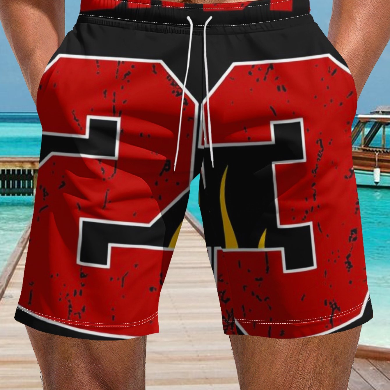 TEMU Men's Casual Shorts, Fiber Quick-dry Breathable, Individual No. 23 Flame Print, Street , Athletic Fitness Daily Wear, Style, Comfortable And