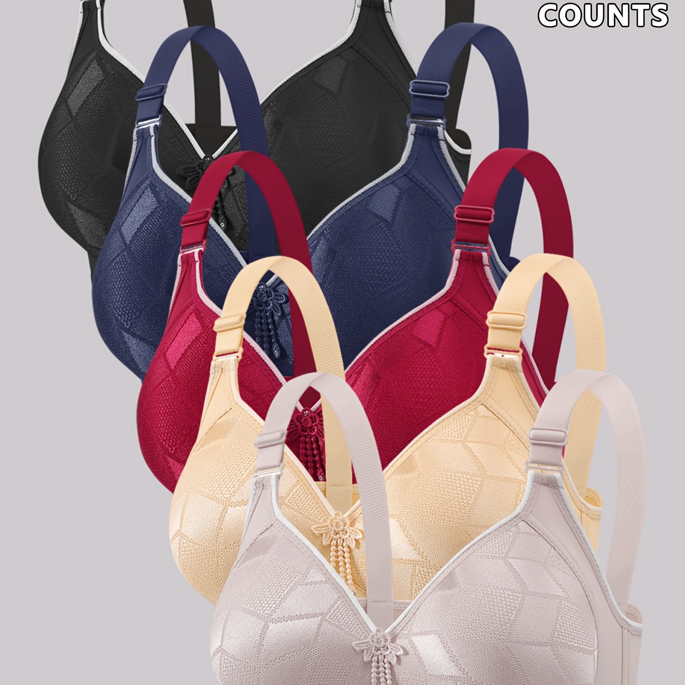 Set Of 5 Comfortable And Breathable Plus-size Women's Bras With A Thin Design, No Magnets Or Underwire, Featuring Fixed Cups To And Prevent Sagging