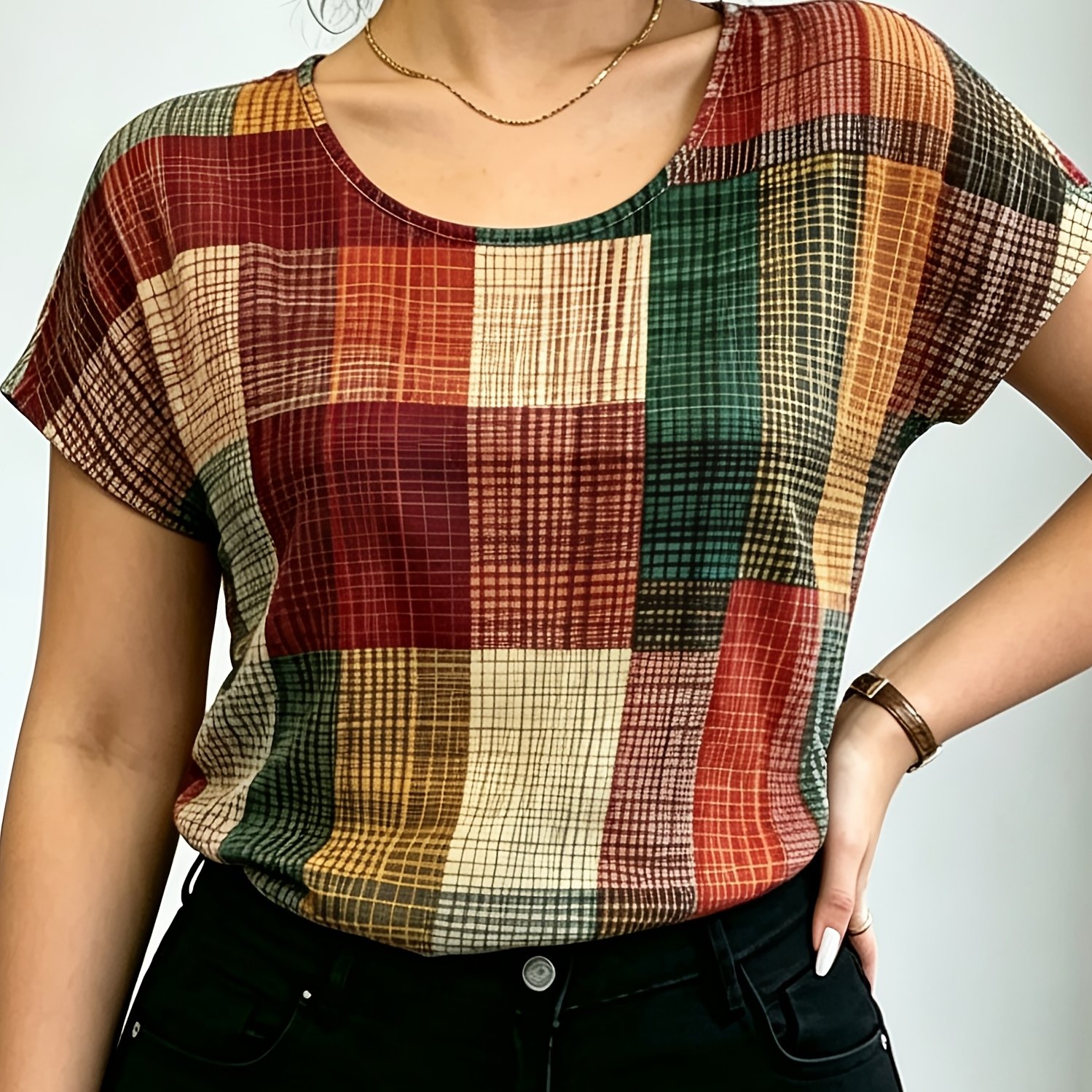 TEMU Women' Simple And Stylish Printed Casual Short-sleeve Top