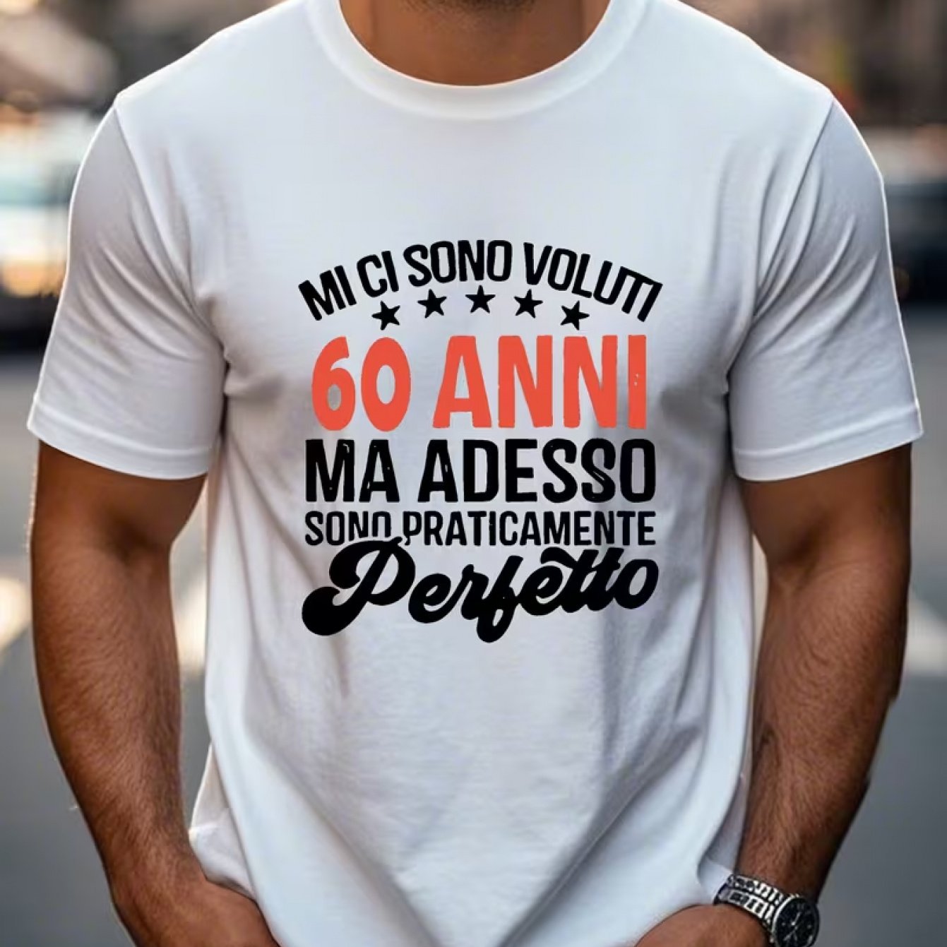 TEMU T-shirt da per del 60簞 compleanno - Casual a maniche corte con , con design di testo in , % poliestere, lavabile in lavatrice, regalo per lui