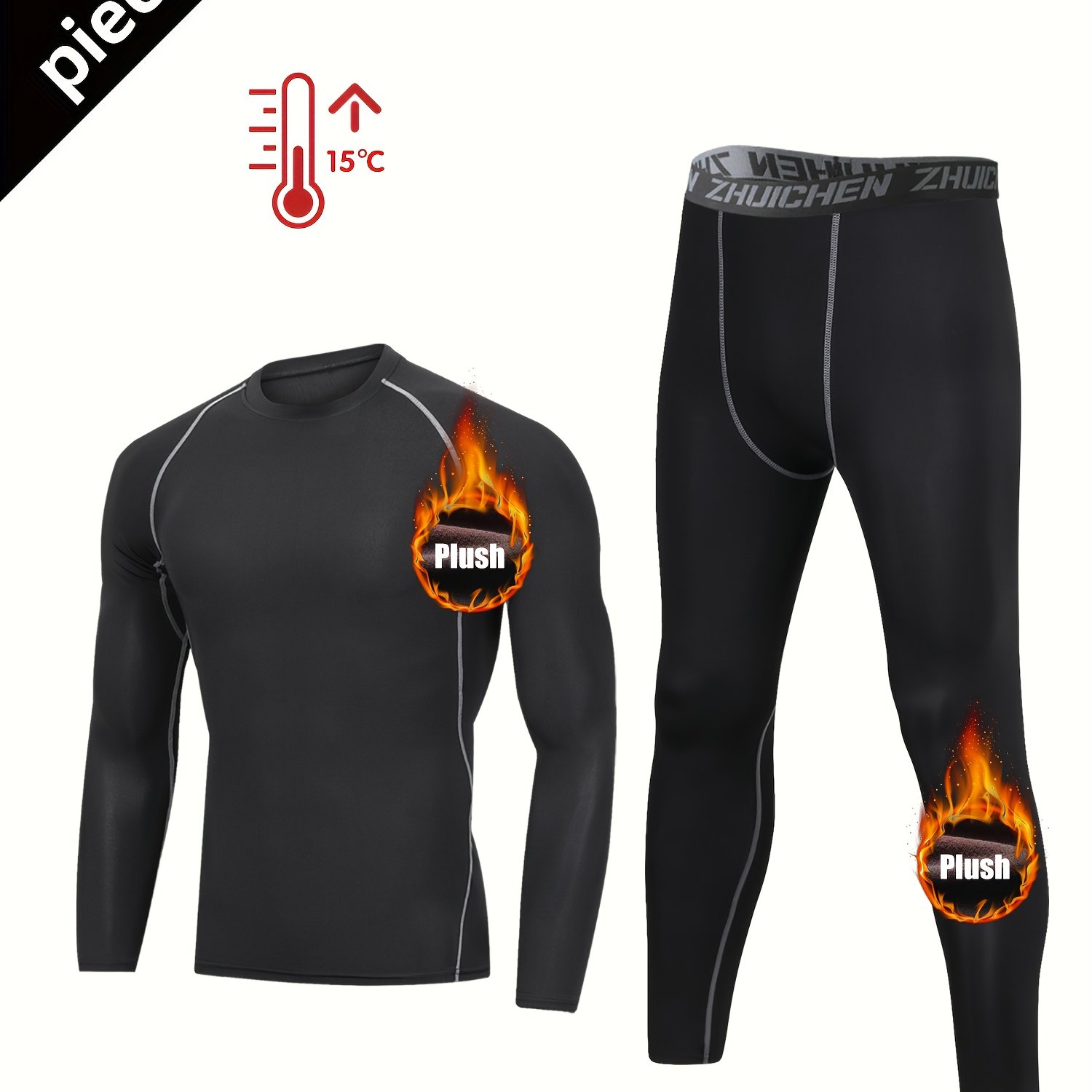 Image of Two-piece Fleece-lined Sports Set For Men: Running, Gym, And Fitness Clothing - Warm Winter Training Gear For Morning Runs, Night , And Skiing