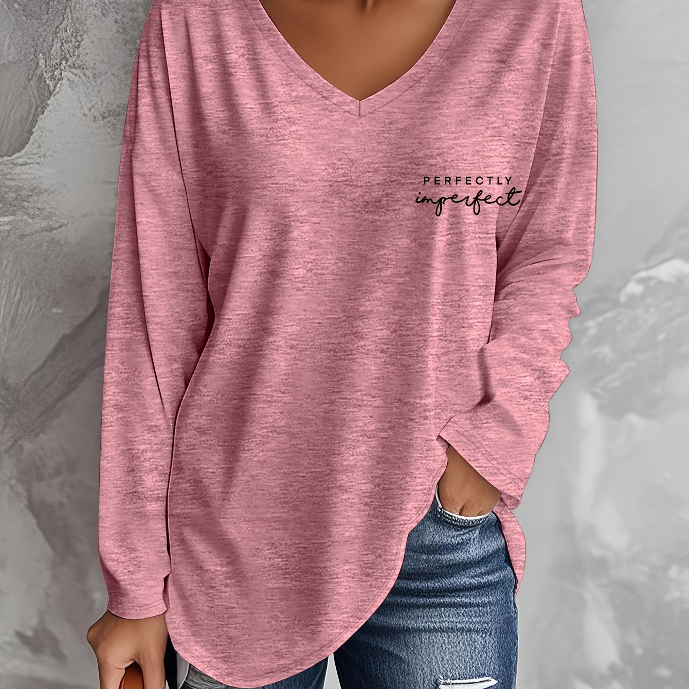 TEMU Women's Colorful Printed Long-sleeve V-neck T-shirt, Loose And Fit, Autumn Loungewear T-shirt, Cute T-shirt, Suitable Home, Outdoor, And Travel