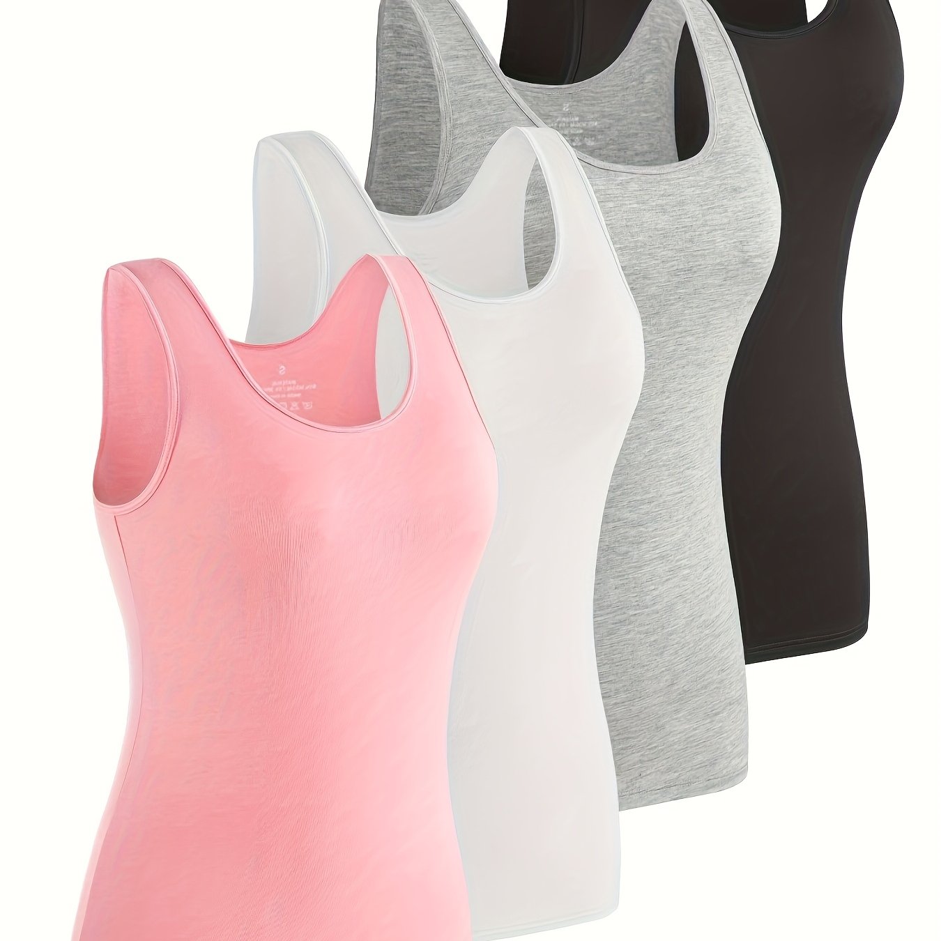 E-shop 4er-Set Damen-Basic-Trägertop, vielseitige einfarbige Damen-Tanktops, weiche, bequeme atmungsaktive ärmellose Tops, Damenunterwäsche