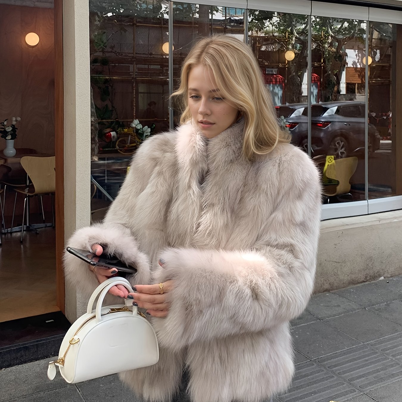 TEMU Damen-Flauschige Oberbekleidung mit Stehkragen-Optik, Neuer Stil Winter 2025, plüschähnliche, kältesichere und warme Damenbekleidung