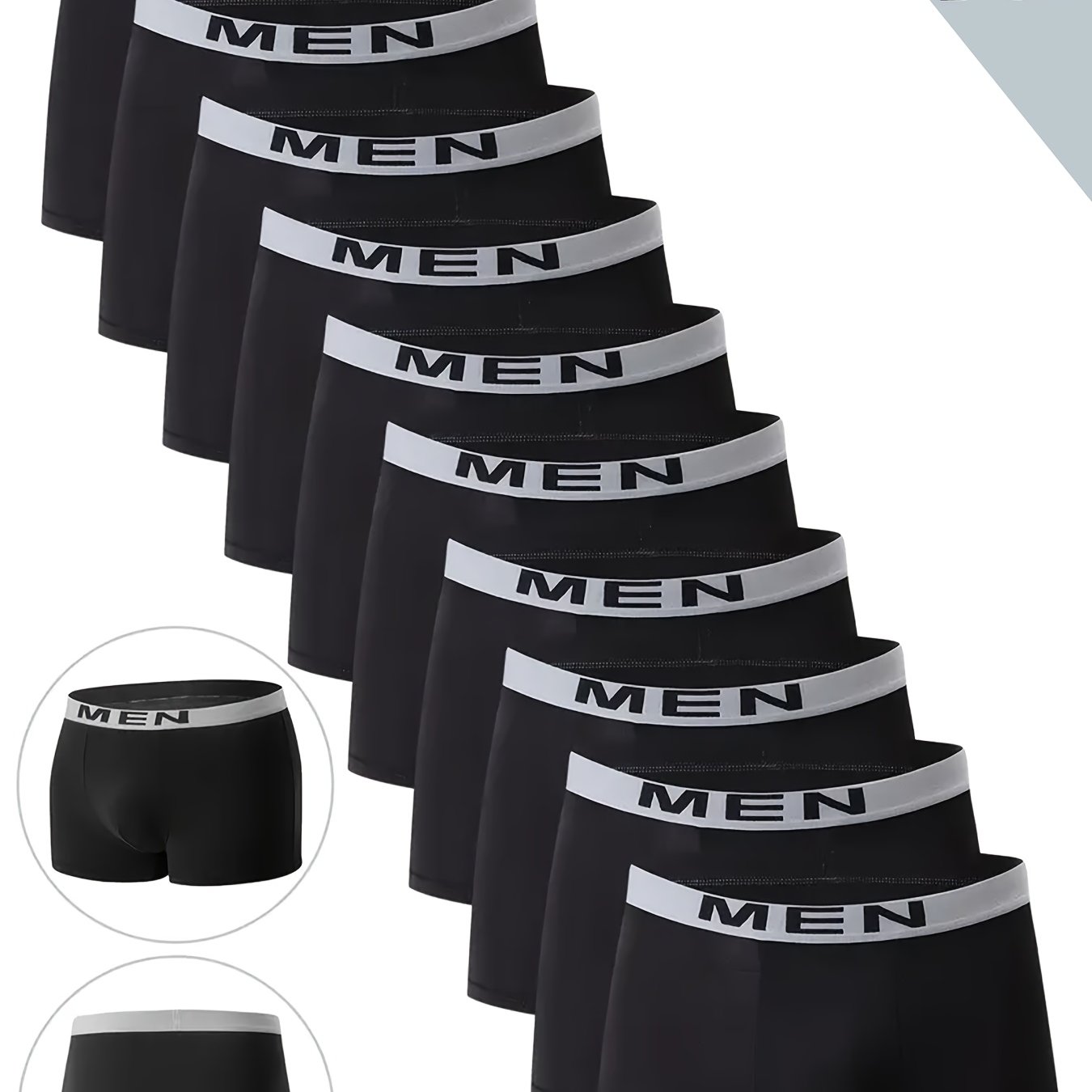 TEMU 10pcs Men's Boxer Briefs, Men's Letter Waistband Boxer Briefs, Stretch Sports Shorts, Men's Casual Briefs Everyday Bottoms