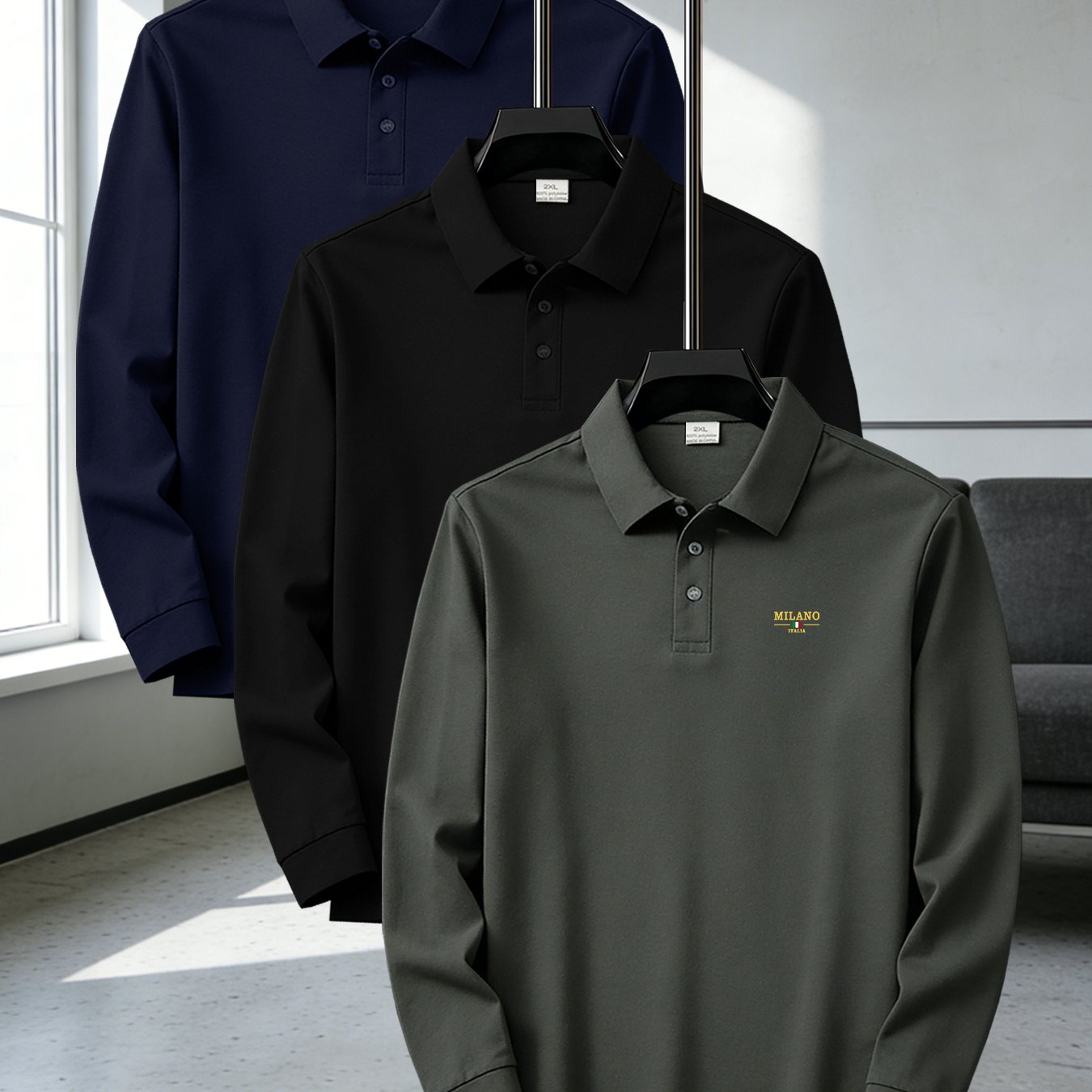 TEMU 3pcs Patterned Plus-size Men's Outdoor Golf And Equestrian Casual Long-sleeve Shirt, Suitable For Mature Men For Business Casual, Breathable And