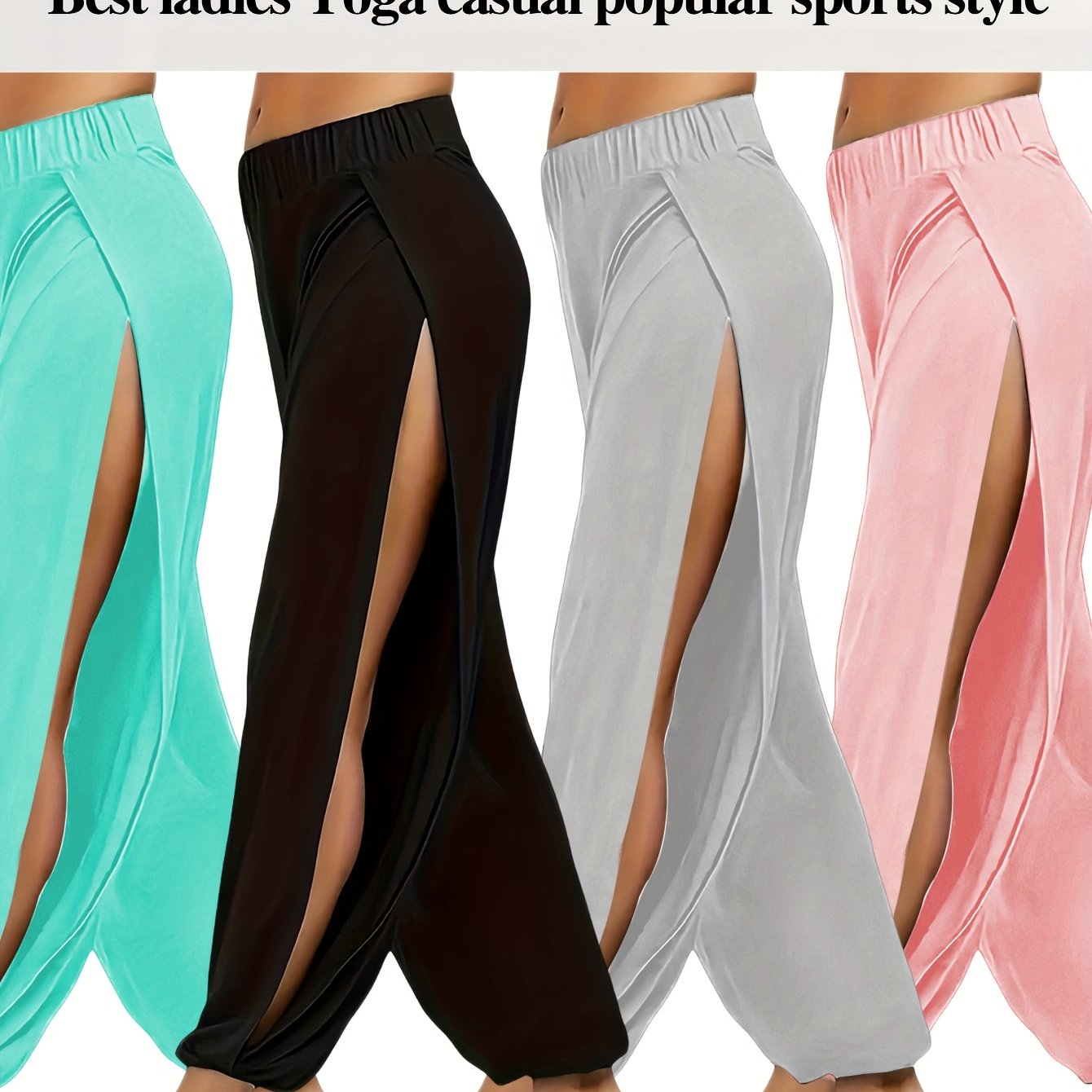 TEMU 4pcs Women's Fashionable Split Casual Trousers, Sports Trousers, Women's Summer Yoga Fashionable Trousers