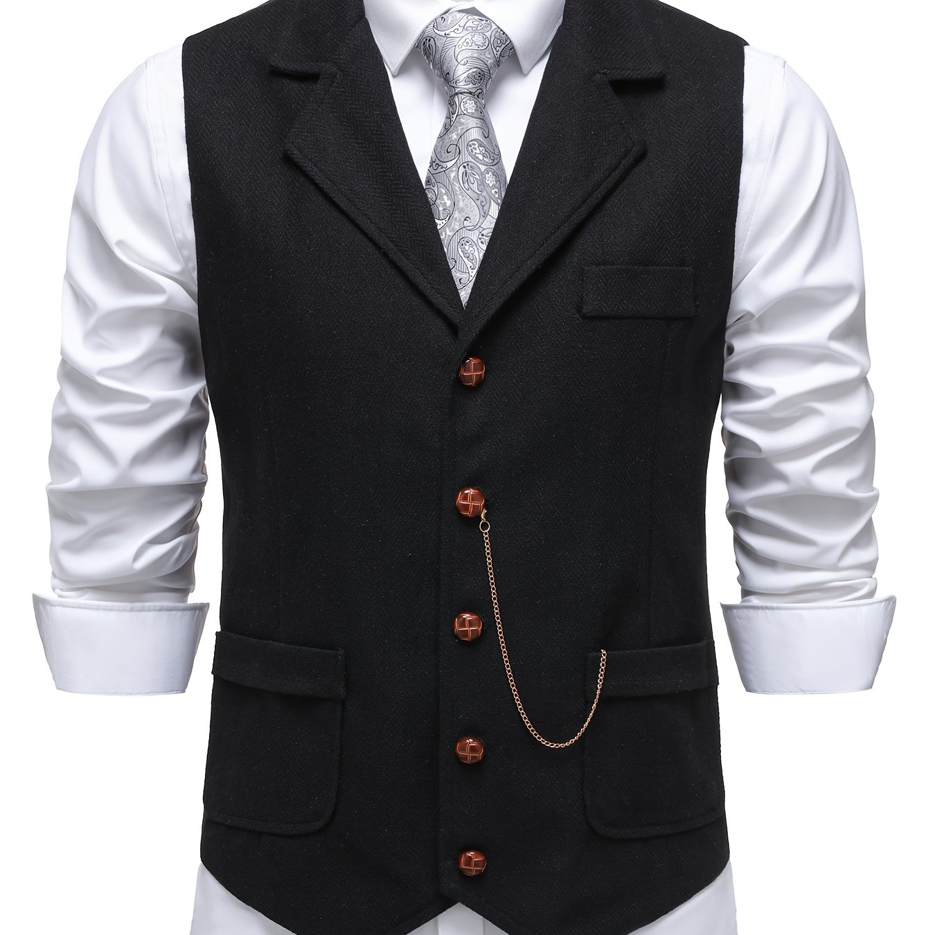 TEMU Gilet Vintage Old Money avec Chaîne de Revers de Costume, Décontracté Chic