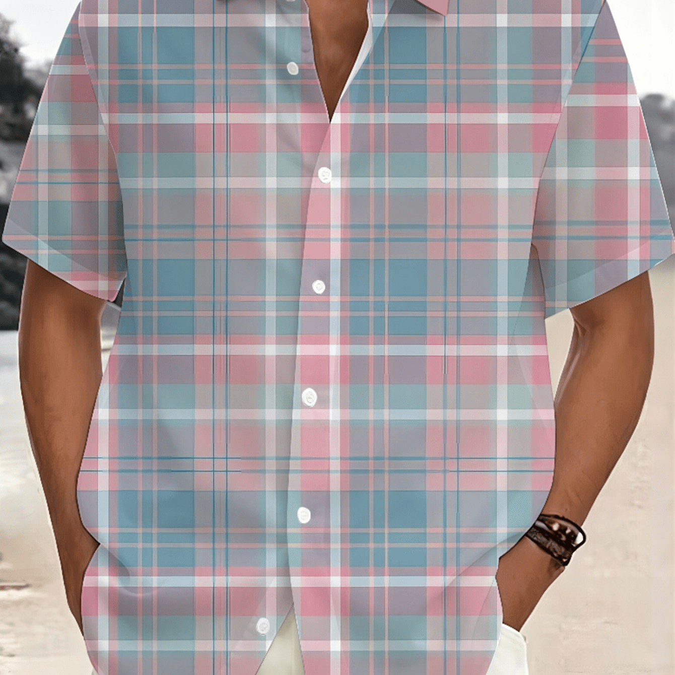 TEMU Plus Size Men's Casual Short-sleeve Shirt, Striped Pattern Print, Beach Leisure Vacation, Suitable For Summer Streetwear Daily Wear, Stylish And
