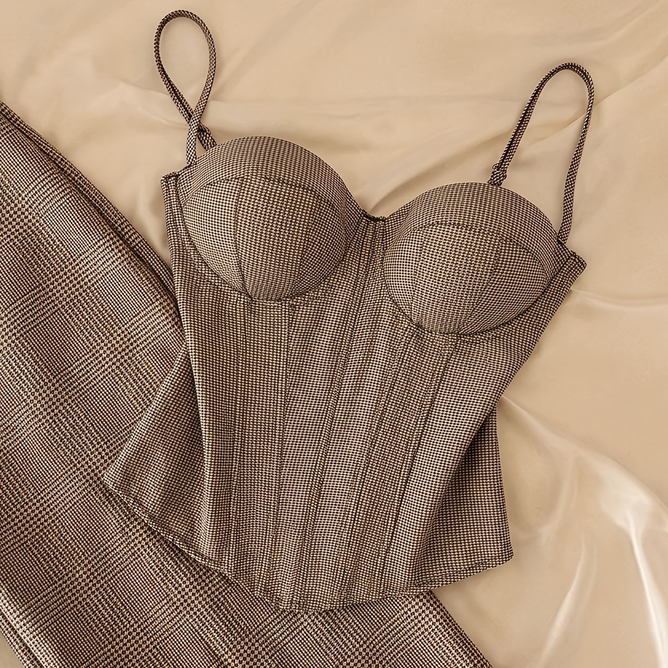 TEMU Top elegante a cuadros, ropa de mujer para desplazamientos Y2K, bustier de mujer, chaleco top corto con hombros descubiertos adecuado para