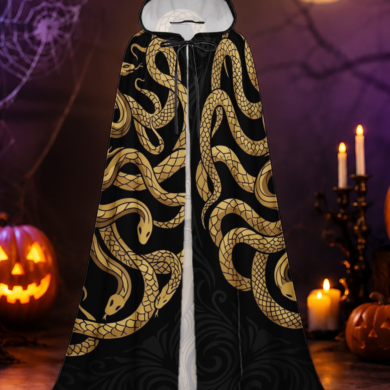 TEMU 1pc Men' Adult Hooded Robe & Cape Costume With Mythical Golden Pattern - Stretchable Polyester Hooded Cape Suitable For Halloween, Christmas