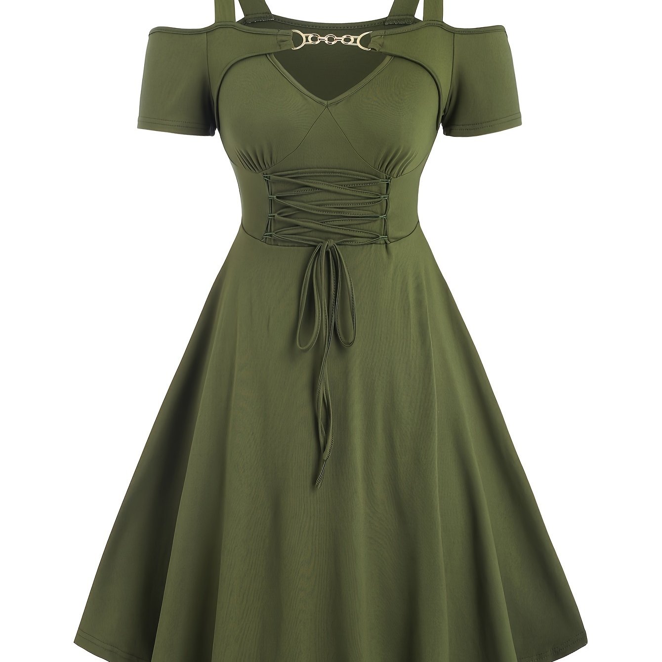 Metal Strap Short Sleeve Dress