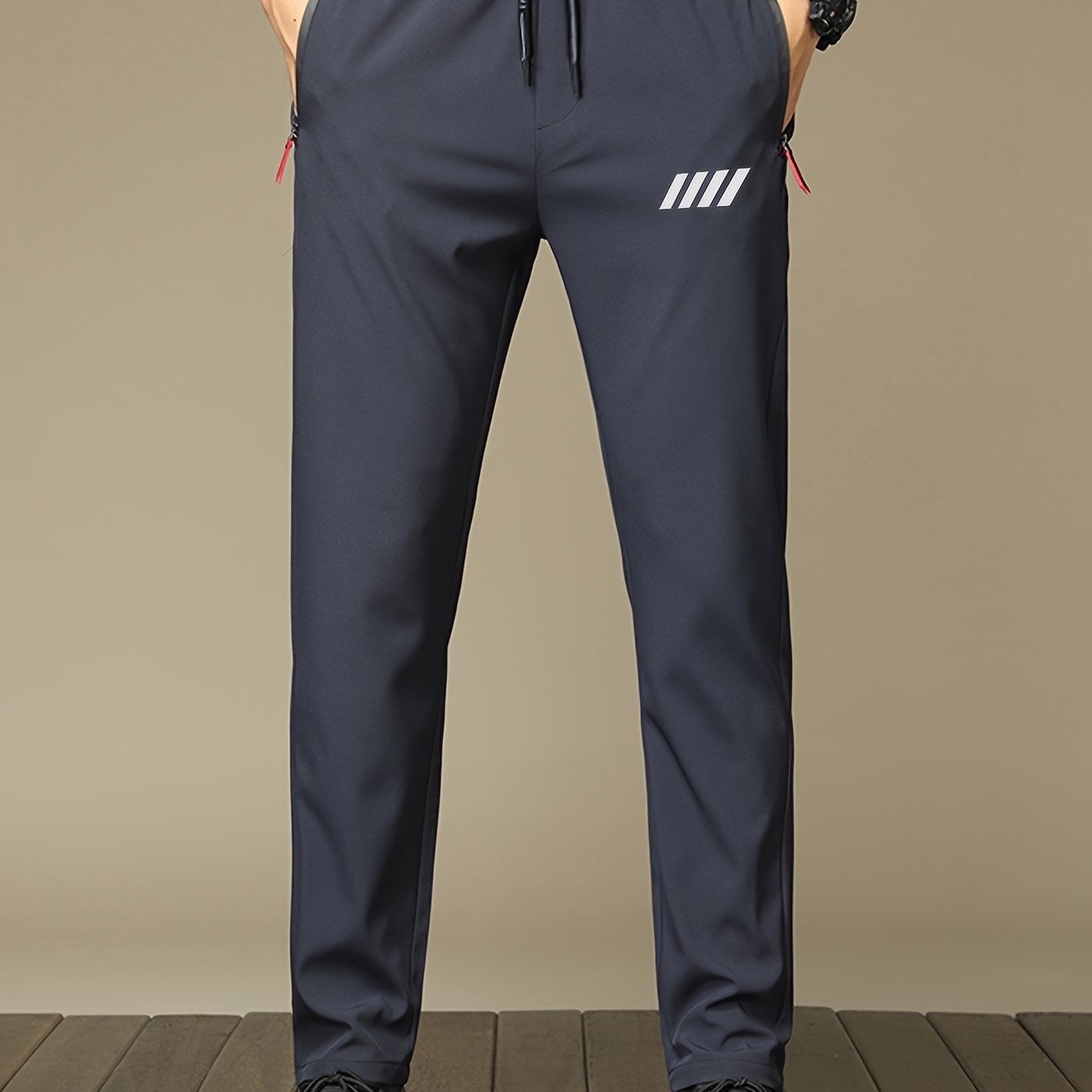 TEMU Men' Color Lightweight Casual Sports Pants With Zippered Pockets - Versatile For Leisure, Ideal Gift For Men, 100% Polyester, Suitable For Holiday Gifting