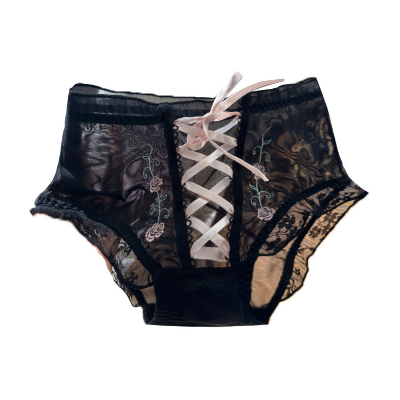 ' Designer New Mesh Embroidery Cross Strap Sexy Panties Counter Quality