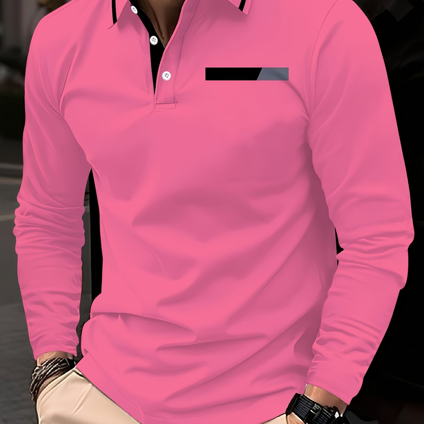 TEMU Polo à manches longues pour homme, design , chemise à col, impression numérique 3D, motif à rayures de tous , convient à tous adultes et