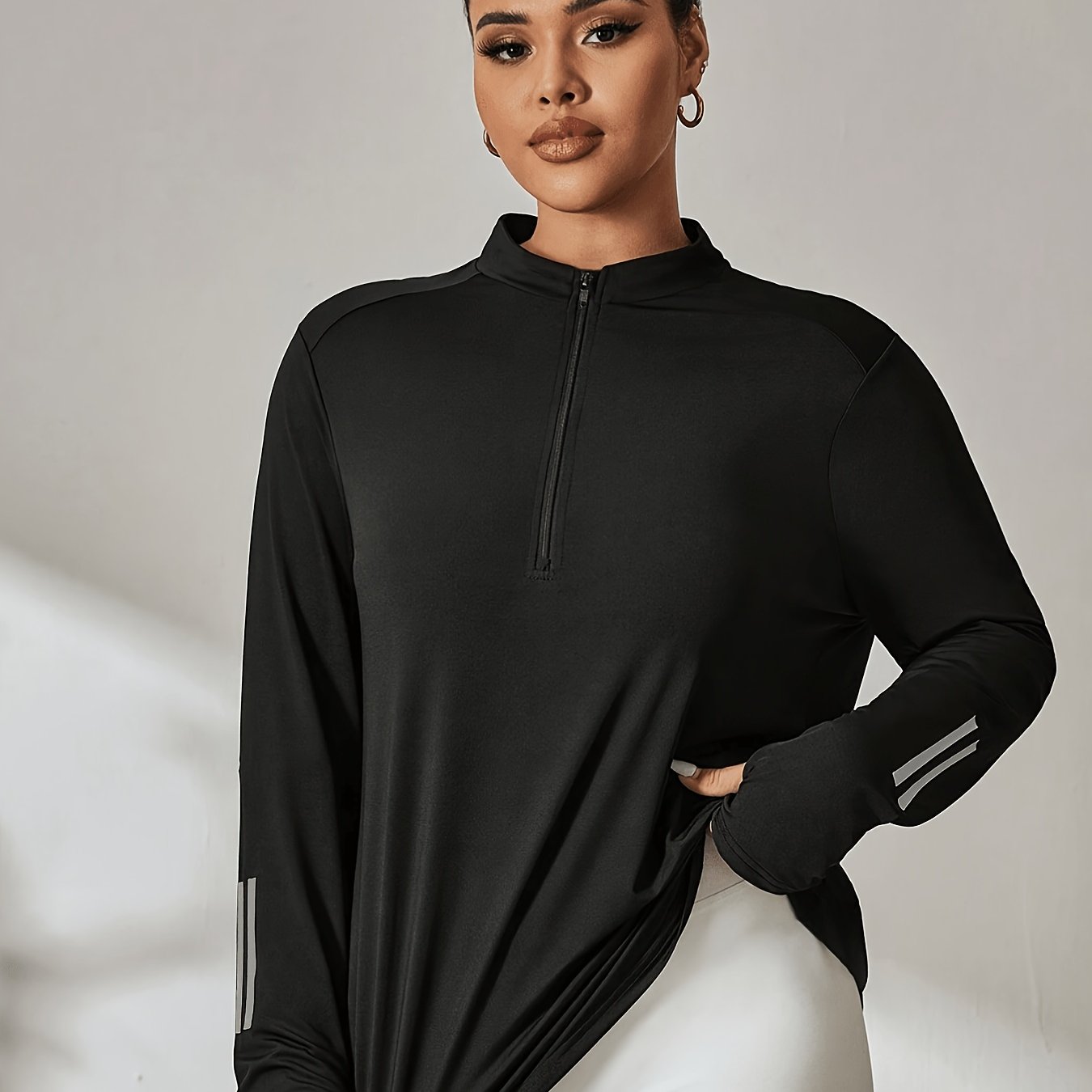 E-shop 1 Stück Damen Plus Size Herbst/Winter Reißverschluss Stehkragen Daumenloch Designer Lauf-Sportjacke, Gym Sportbekleidung Jacke