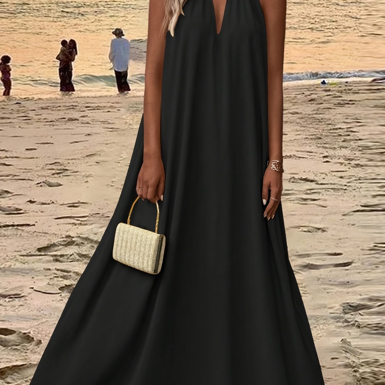 Spring/summer Outfit Women's Sleeveless Beach Summer Easy Solid -eye Neckline Backless Camisole Dress Long Length Vacation Beachwear