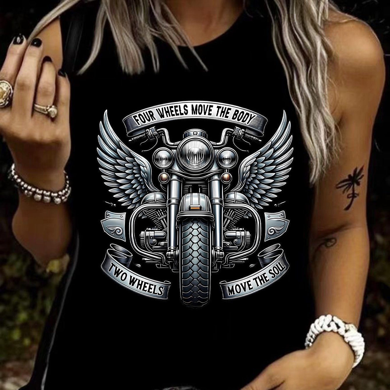 TEMU Winged Motorcycle Print Vest, Women's Round Neck Casual Sports Vest, Comfortable Vest, Vest For Motorcycle Enthusiasts, Affordable And Cute