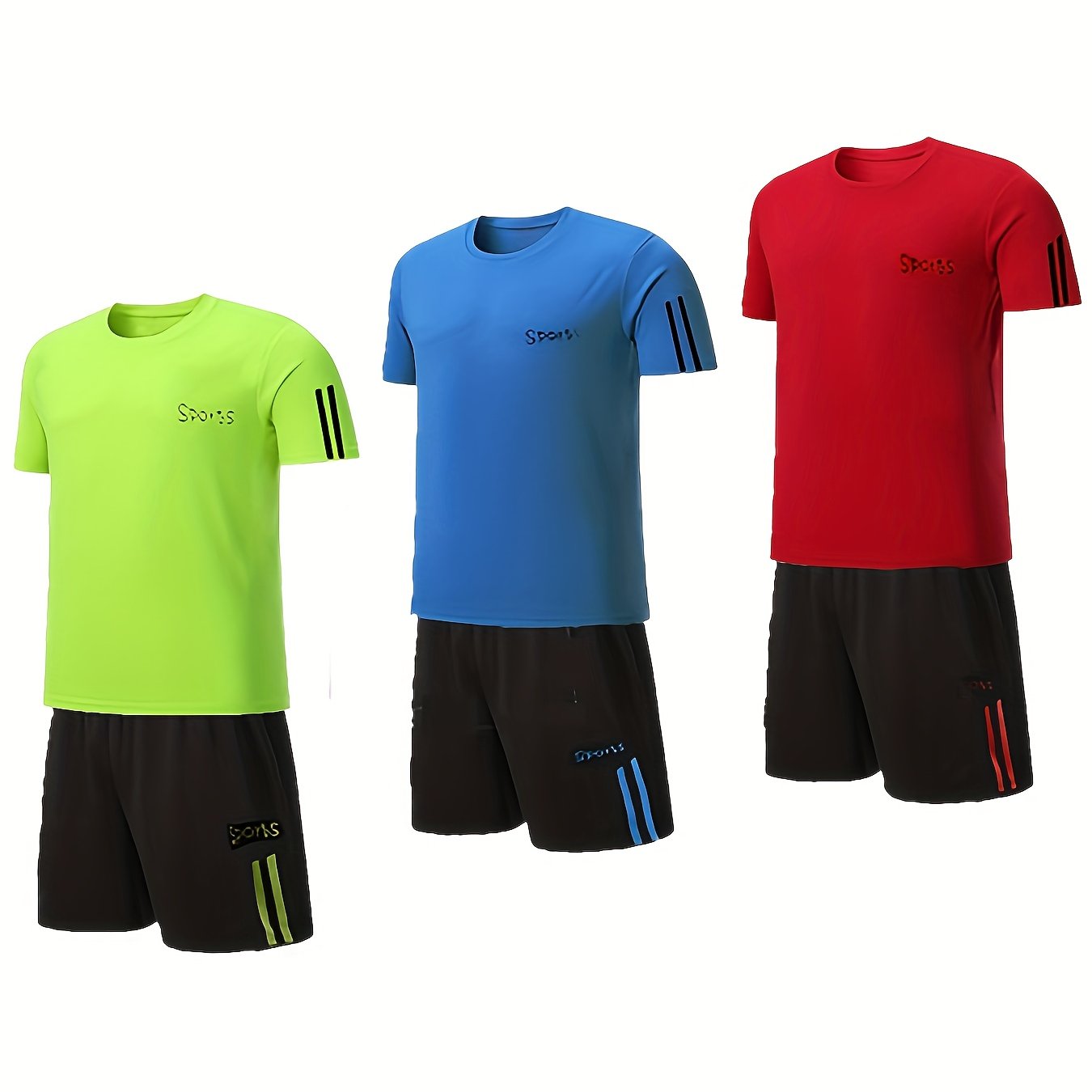 Image of 3 Sets Of Short-sleeve Sportswear Basketball Outfits, 6pcs Of Boys' Summer T-shirts Sportswear, Breathable Quick-dry Basketball Kits, Competition Training Jerseys For Older Kids, For Outdoor
