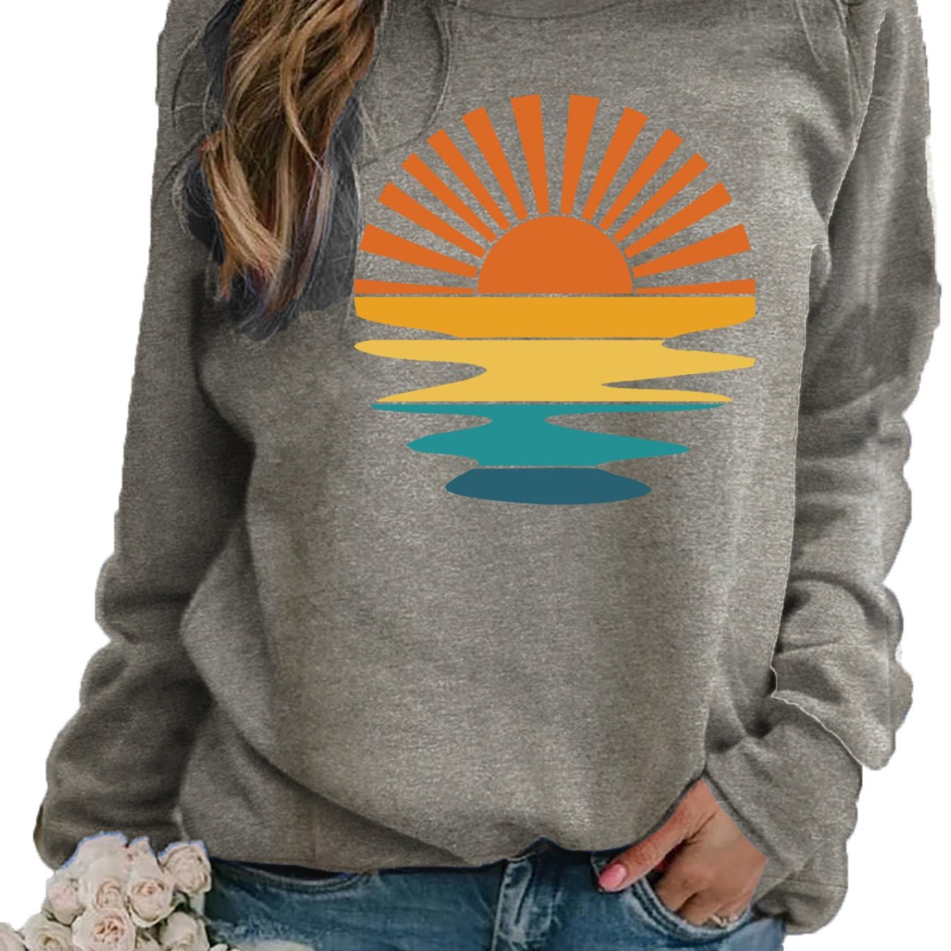 Graphic Print Sweatshirt, Crew Neck Casual Sweatshirt For Fall & Spring, Women's Clothing