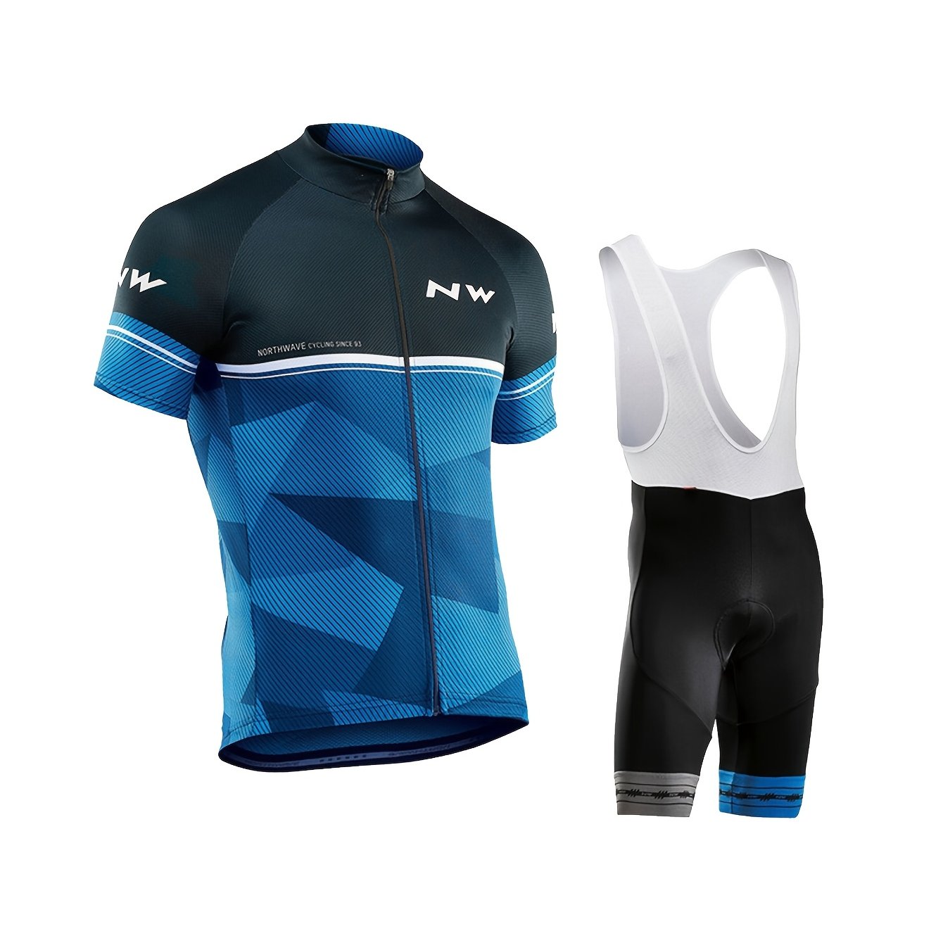Men's Outdoor Cycling Outfit Featuring A Short-sleeved Top And Bib Shorts