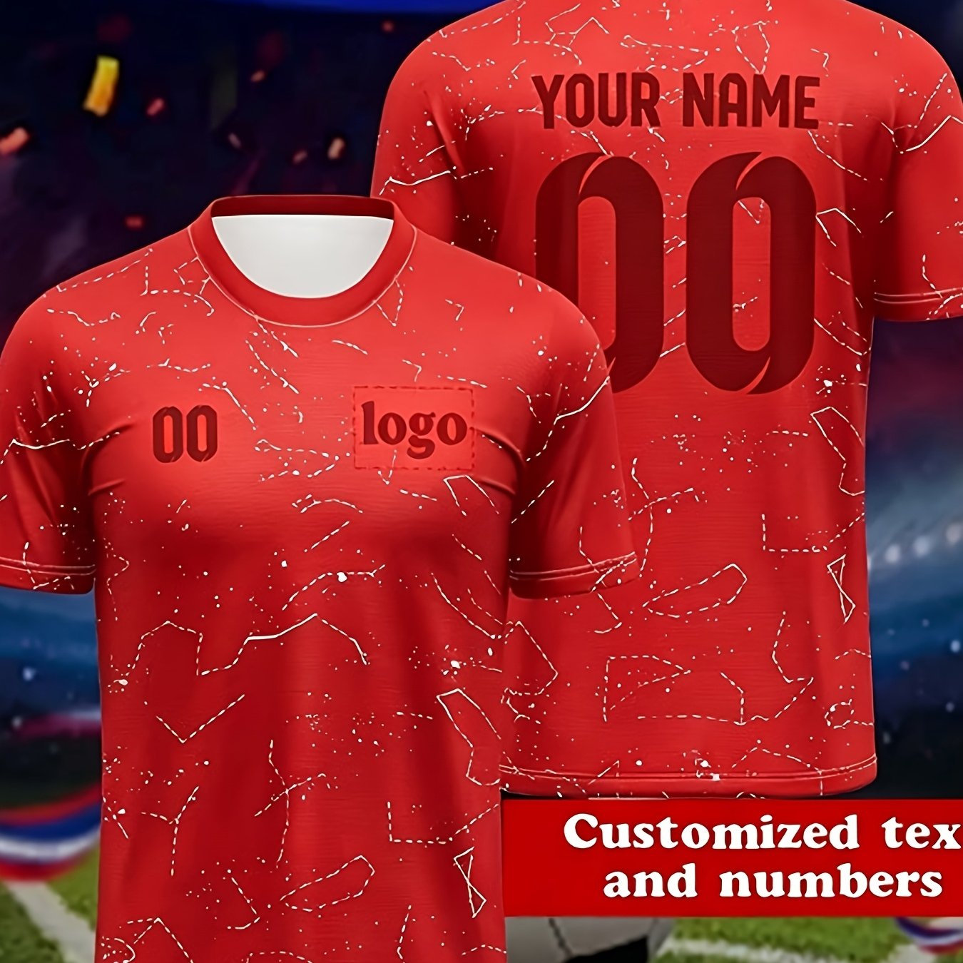 TEMU Aangepast Heren Voetbalshirt - Gepersonaliseerde Voorzijde met Naam en Nummer, Minimalistisch Alledaags Ontwerp voor Teamkleding, Training,