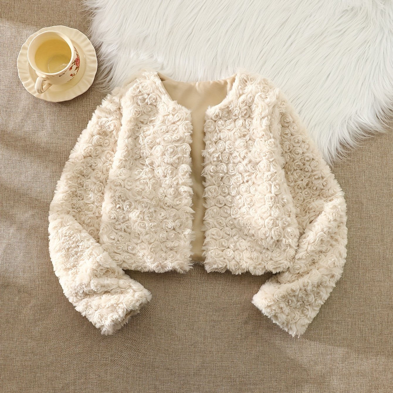 Girls' Fall Winter Easy Casual Solid Plush Long Sleeve Coat