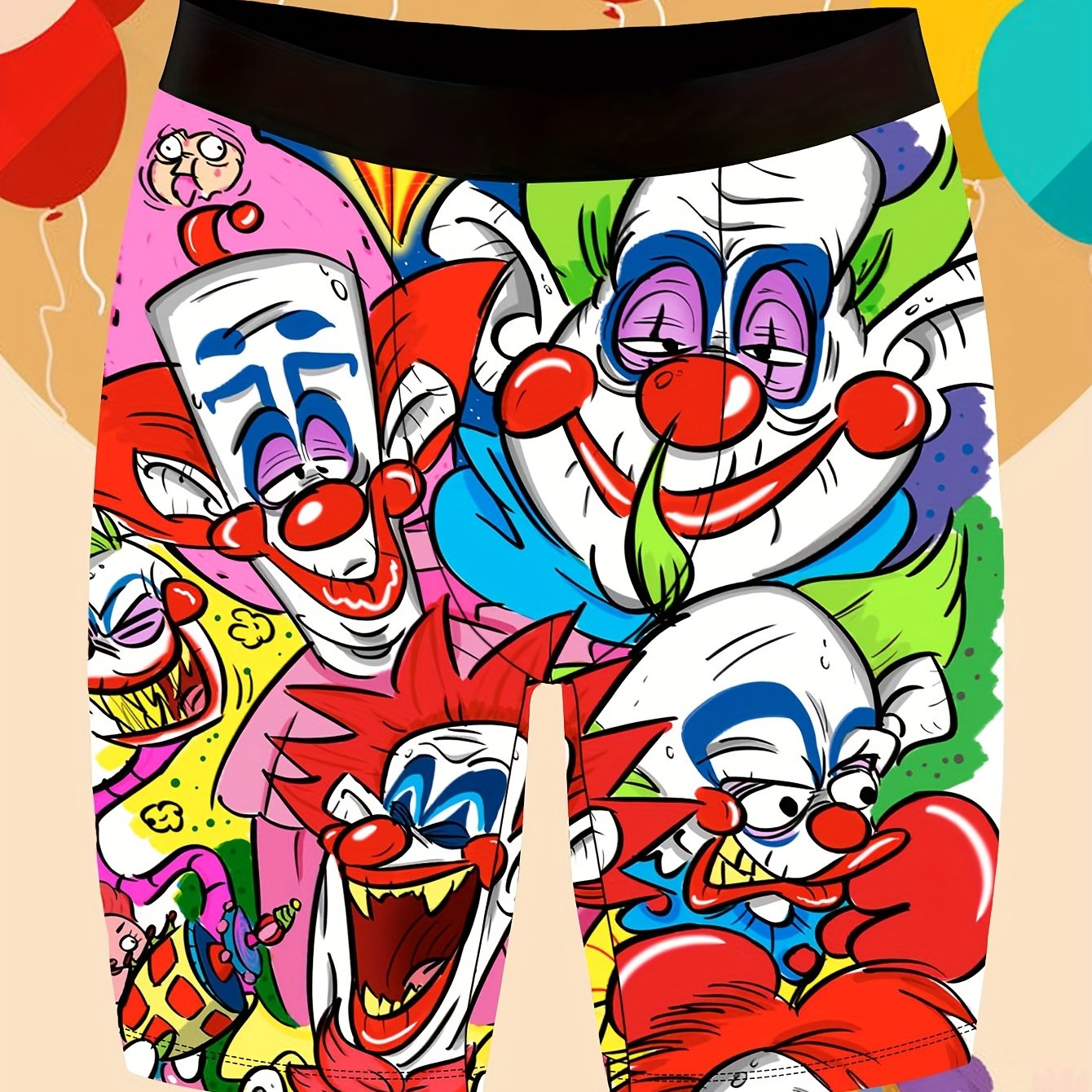 TEMU 1pc Men's Novelty Shorts, Cartoon Clown Themed Pattern Placement Print, Fiber Fabric Knitted Material, Soft And -friendly, Quick-drying And