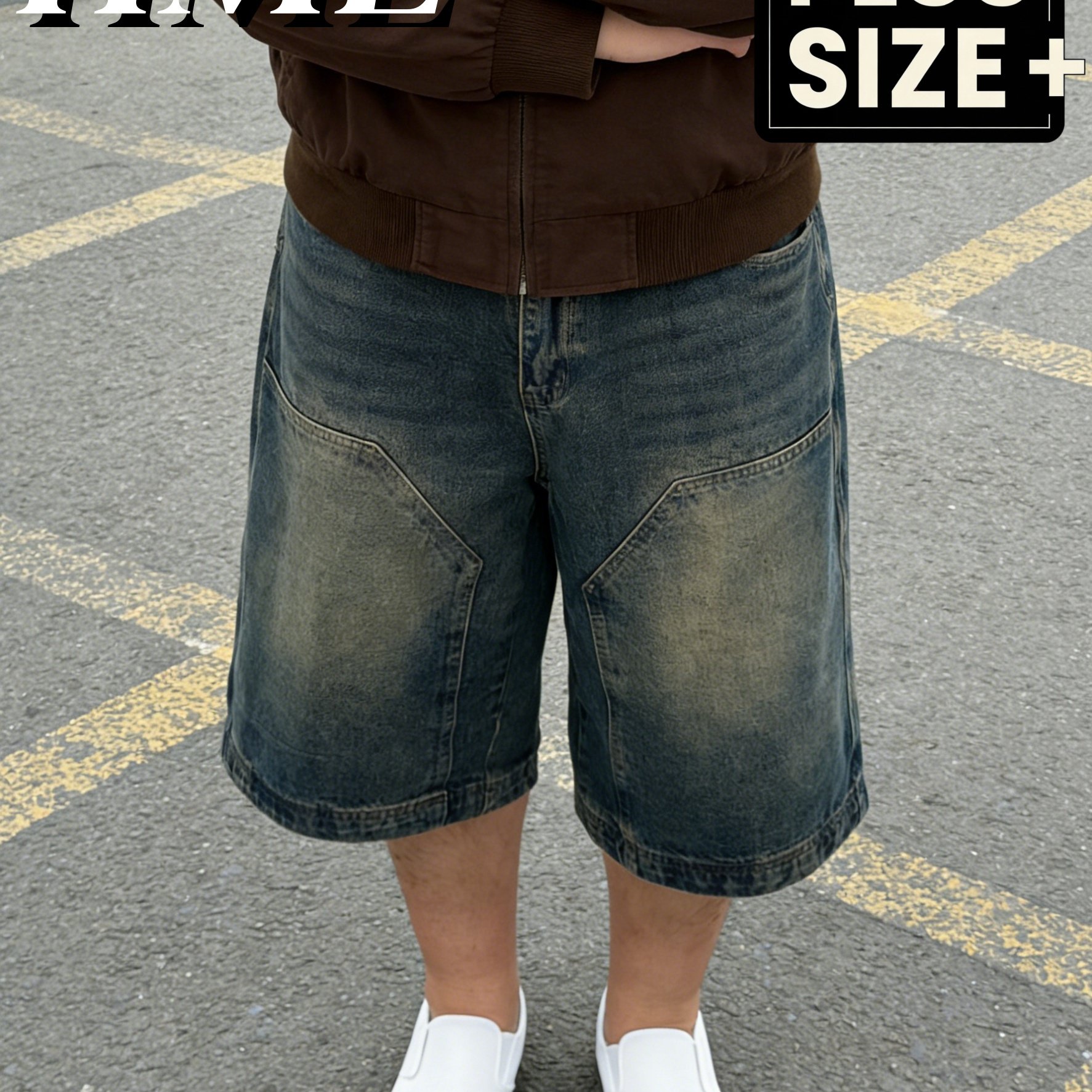 Image of The Sz344, A Pair Of Shorts For Men Designed For And Summer . Plus-size Shorts Feature Denim That Embodies High-street Aesthetic. With A Heavy-duty Vintage Washed Desig