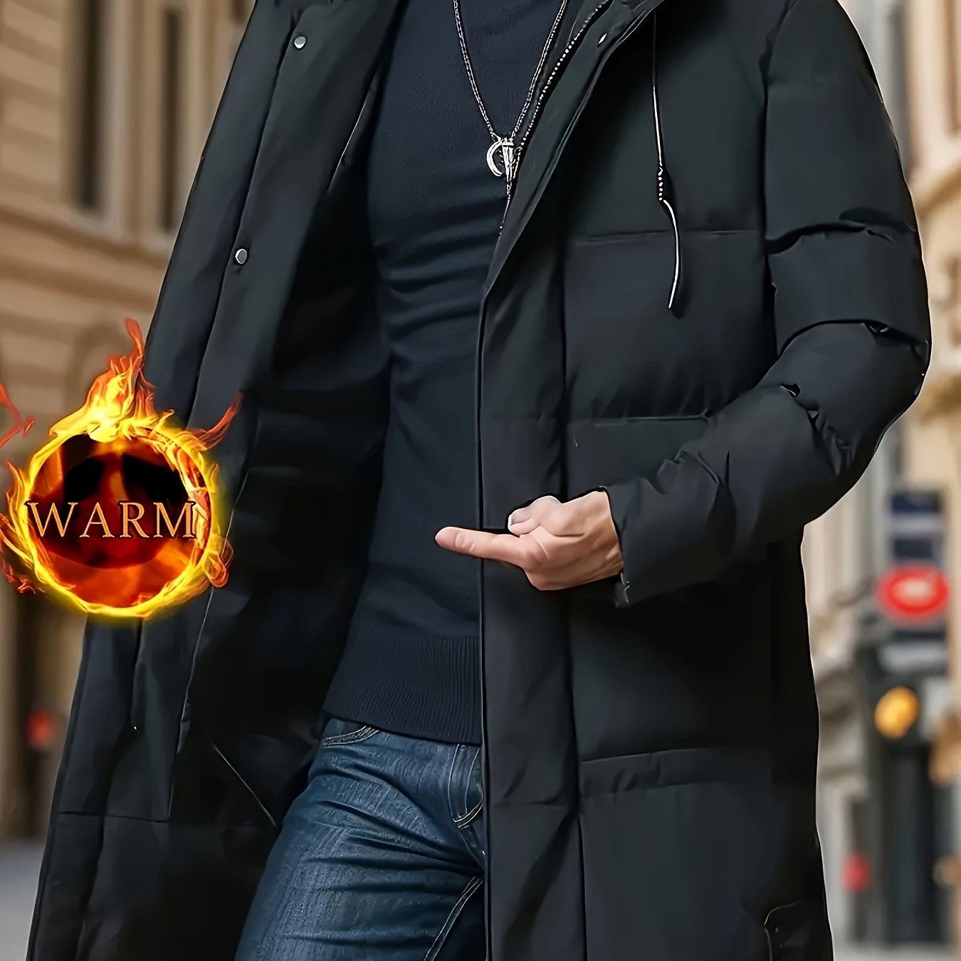 Obm 2025 's Casual Hooded Padded Coat Mid-length Warm Winter Padded Coat