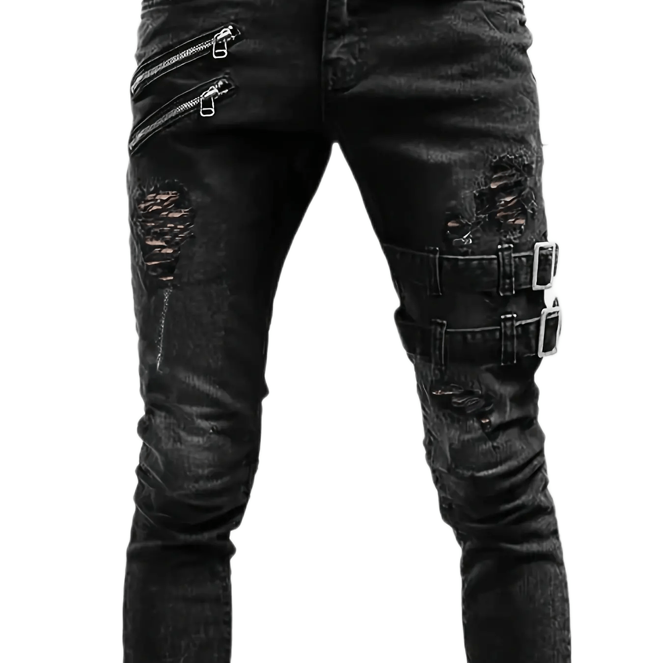 Men's Casual Skinny Biker Jeans, Chic Street Style Medium Stretch Denim Pants, Autumn Menswear