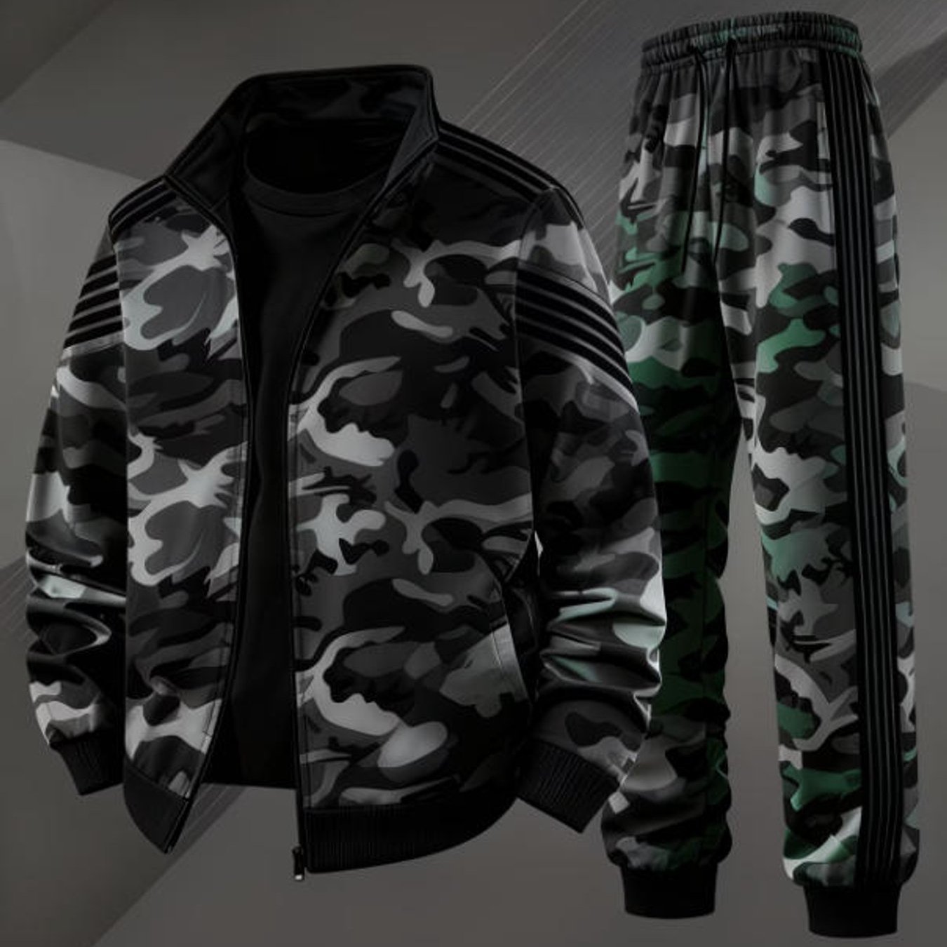 Image of Men's Plus Size Street Style Camouflage Sports Track Suit Casual Trendy Sportswear For Adult Men Holiday Gift Daily Wear, Plus Size