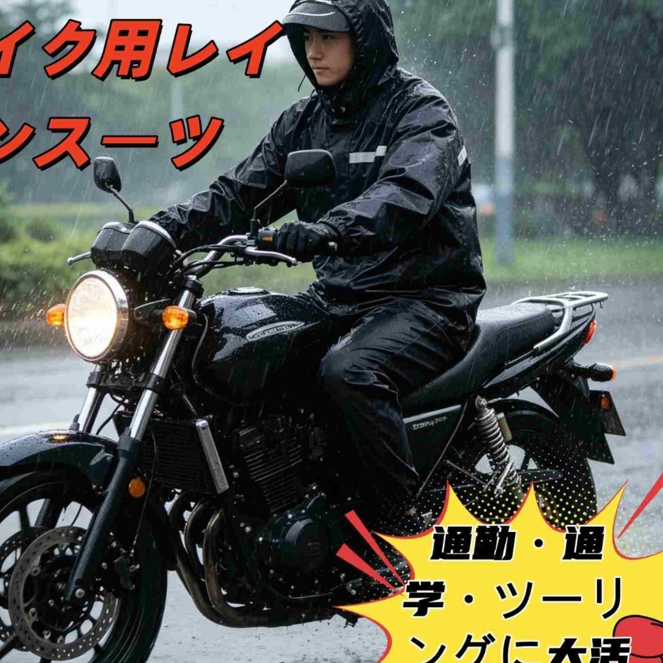TEMU メンズ バイク用レインウェアセット（ジャケット＆パンツ） - 大雨用 高品質レインスーツ 通勤、通学、自転車、スクーターに最適