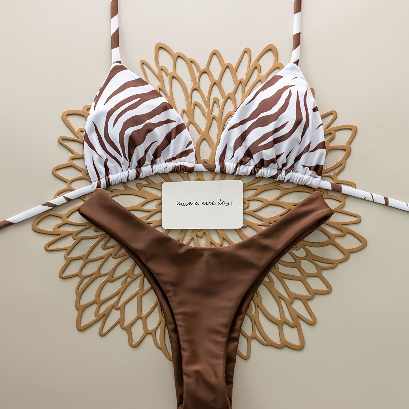 TEMU Sexy Bikini Swimsuit, Striped Print, Perfect For Beach Vacations, Pool Parties.