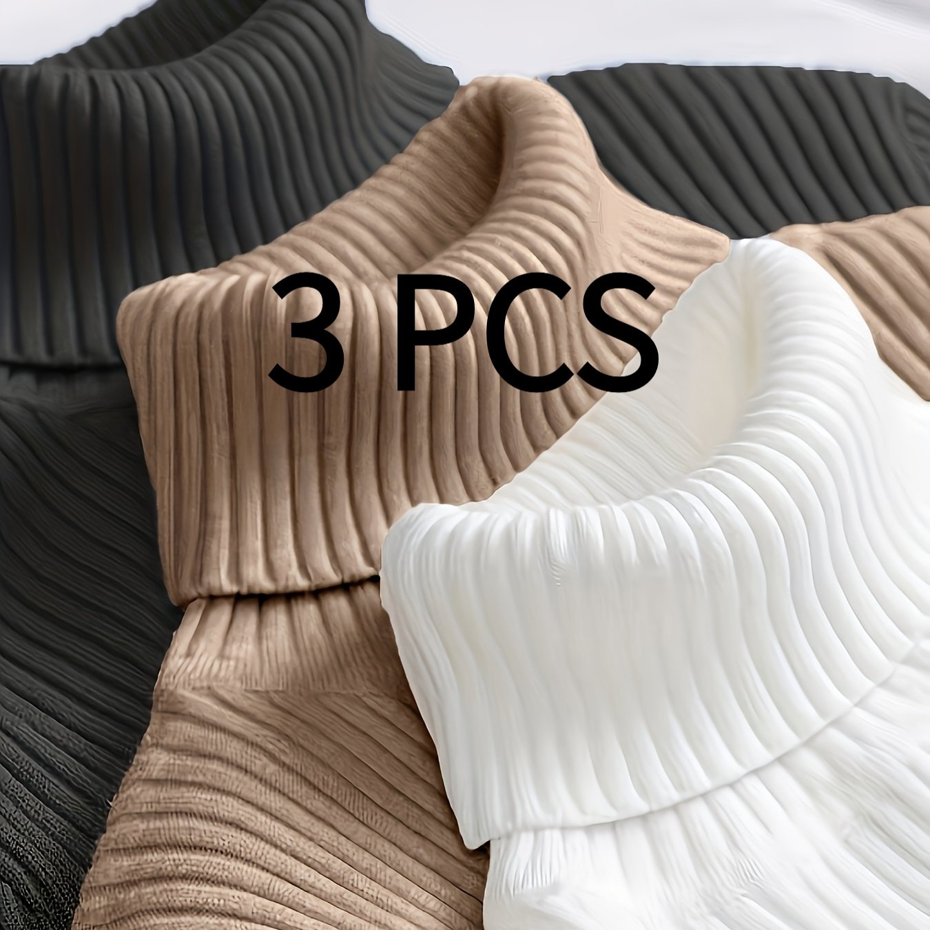 TEMU Lot de 3 pulls à col montant pour femme - Pull élégant à col roulé et coupe ample, couleur unie, convient pour , la en automne, pull à manches