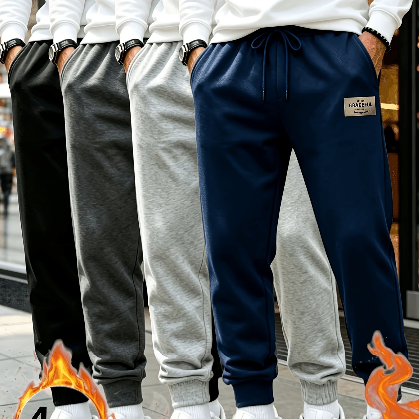 TEMU 4pcs Pants, Men's Winter Long Pants, Thickened Autumn/winter Warm Outdoor Casual Drawstring Trousers With Lining For Casual And Sports
