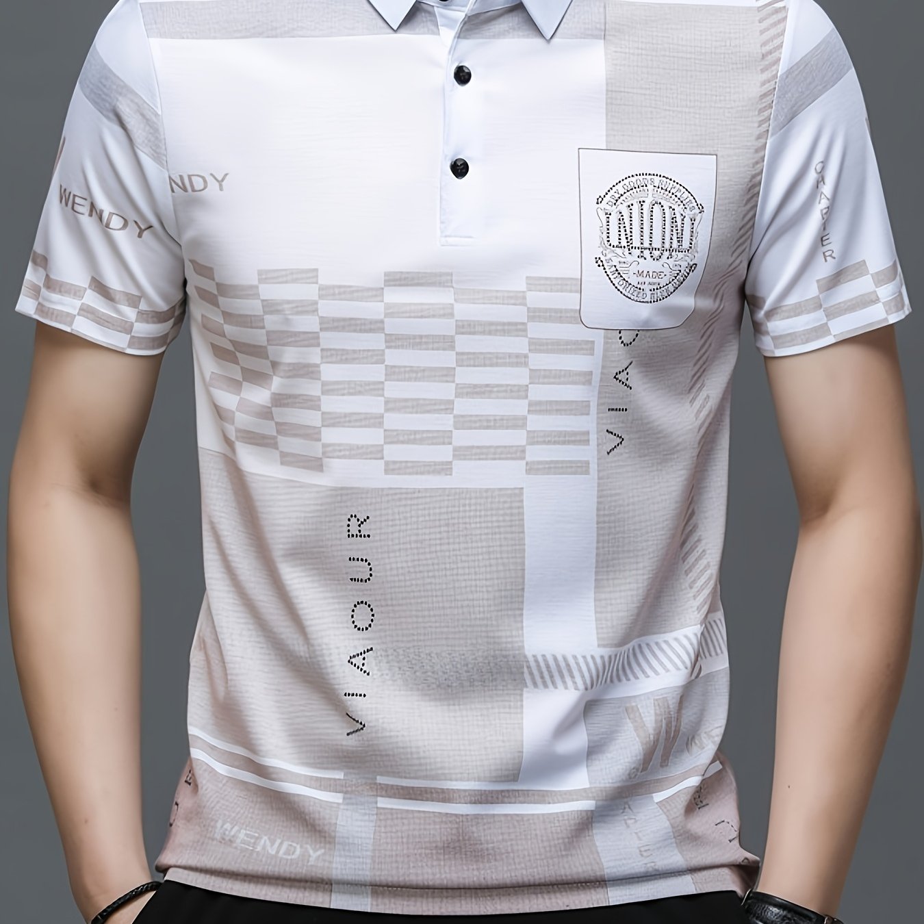 TEMU Men's Summer Golf Shirt With English Decoration, Short Sleeve, Moisture-wicking, Quick-dry, And Performance