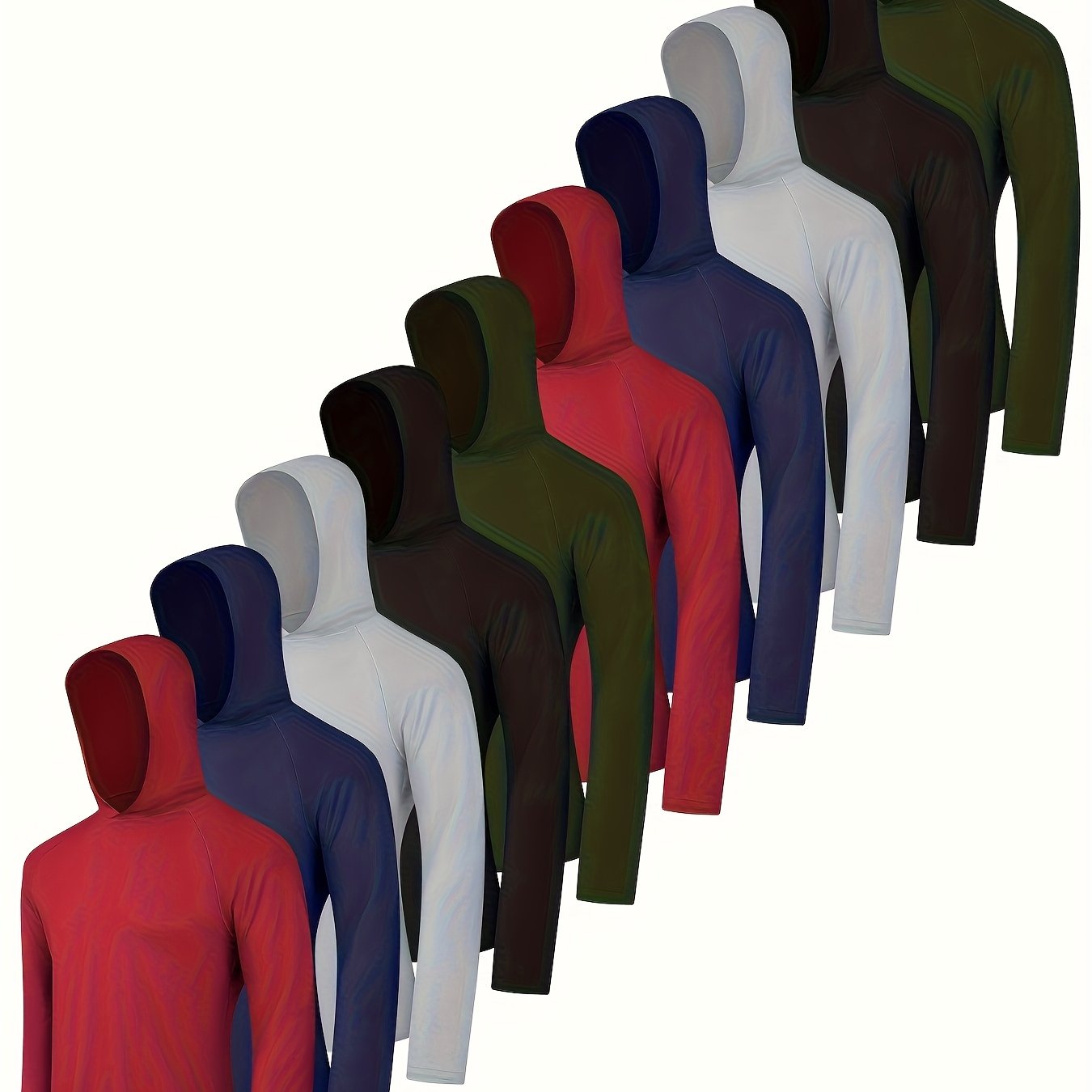 TEMU Telaleo 10-pack Men's Quick-dry Rash Guards & Long Sleeve Shirts - Lightweight Hoodies With Thumb Holes For Outdoor, Fishing, Running, Athletic