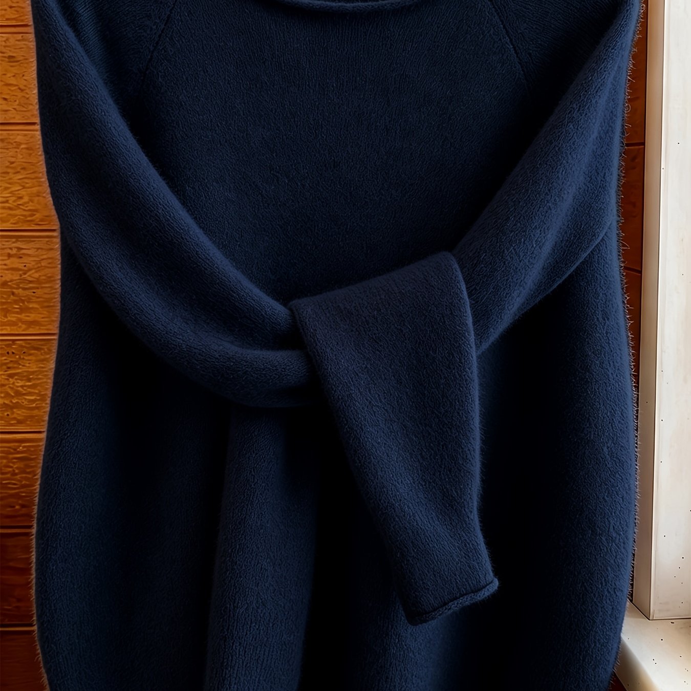 TEMU Solid Color Simple Rolled Hem Crew Neck Plush Feel Sweater Top, Autumn/winter Loose Fit Casual Versatile Women's Sweater, Fashionable Elegant