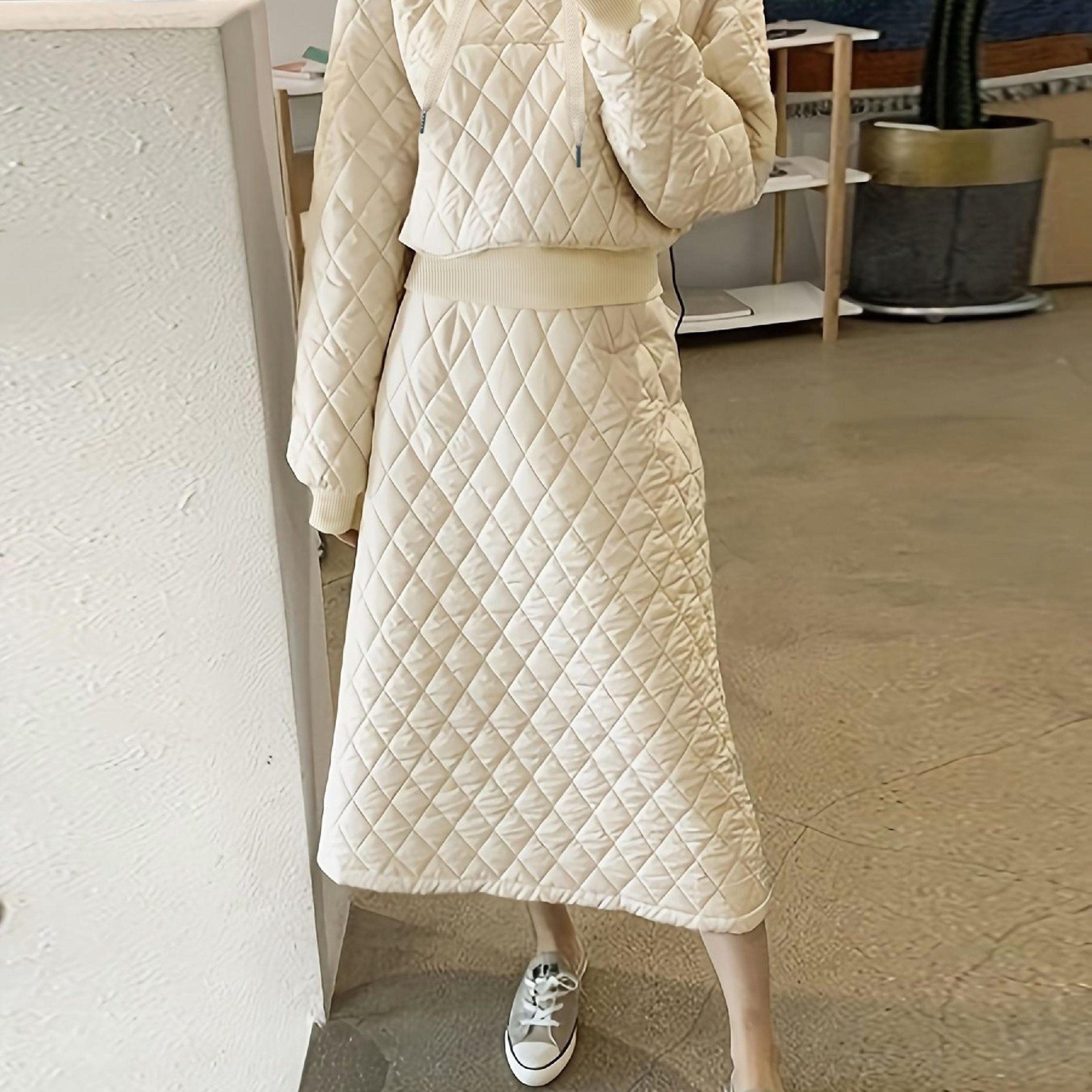 TEMU A Padded Hooded Skirt Set, Perfect For Winter Outfits, Consisting Of 2 Pieces, Winter Clothing, Winter Outfit, Winter Wardrobe,