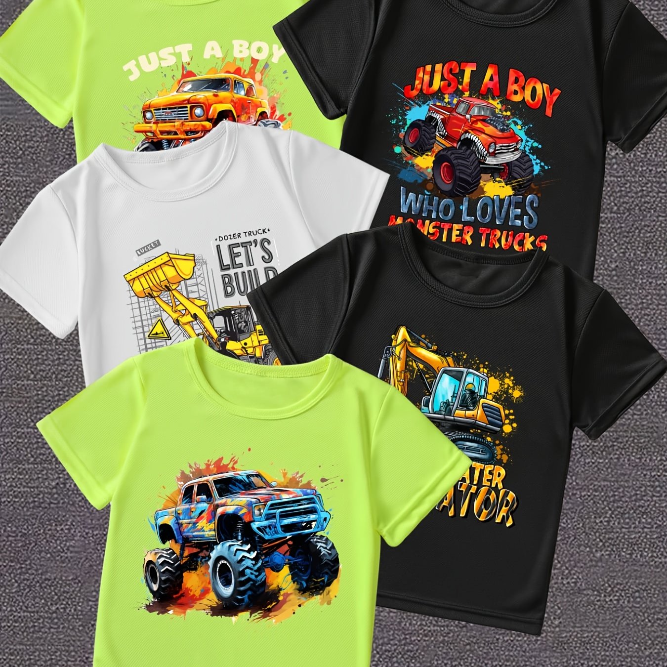Image of Summer Boys' Fashion Short Sleeve 5pcs Set "car Series" Print Outdoor Casual Shirts Ny-dx3517-3509-4394-4299-3384