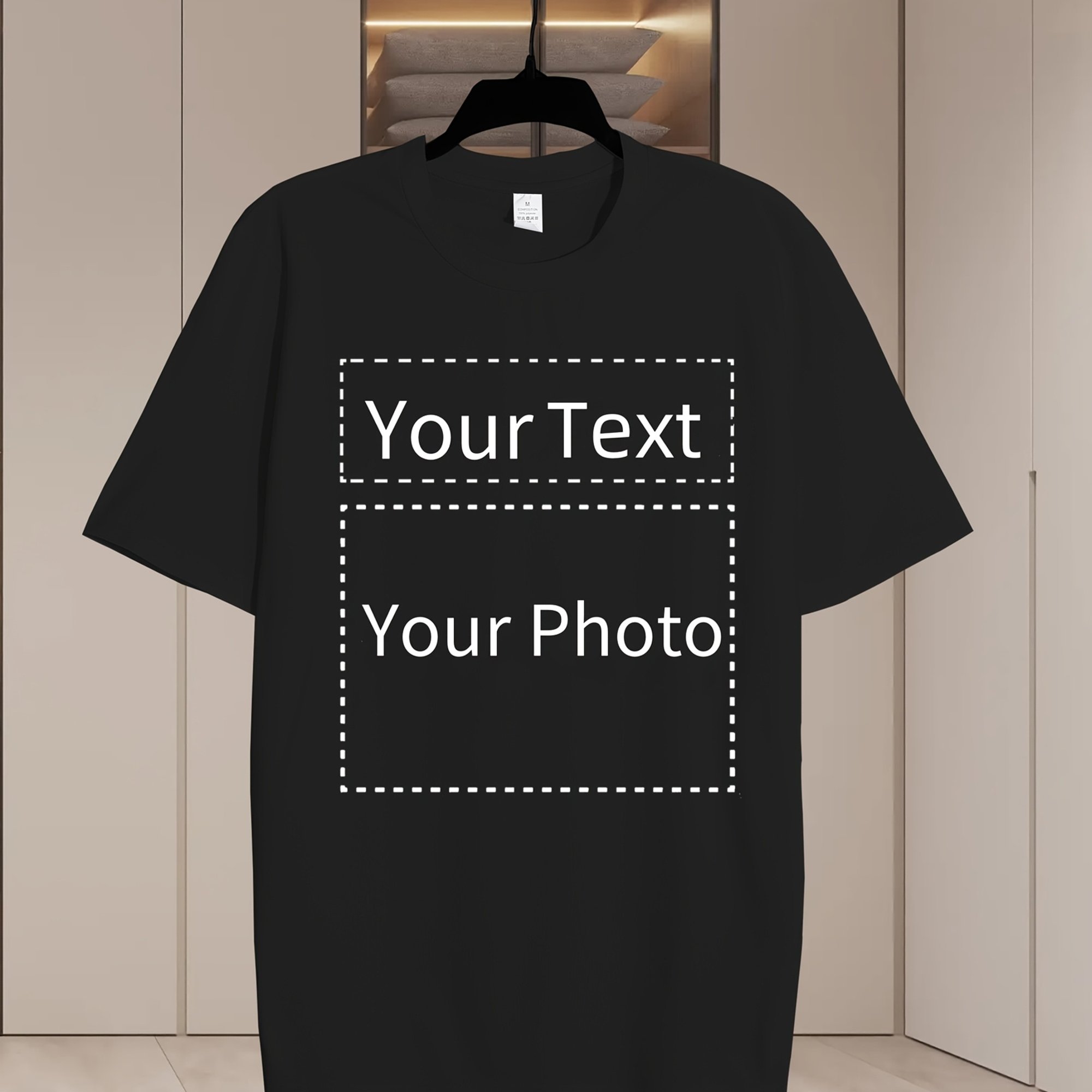 Customizable Round Neck T-shirt With Your Own Logo | Casual, Machine Washable, Perfect For Team Building - Your Group Or Company Badge, Fashion White T-shirt, Custom Couple T-shirts