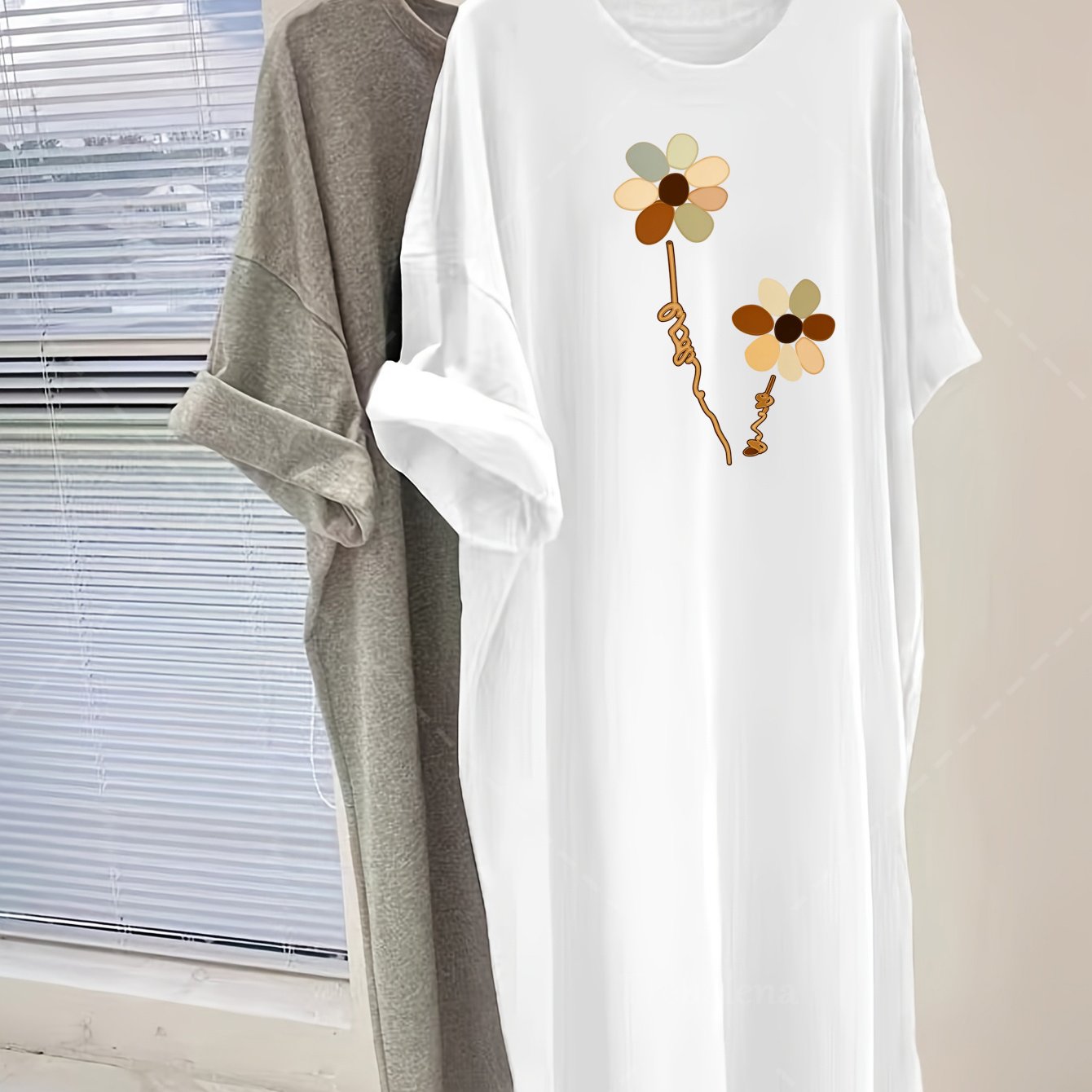 TEMU 1pc Women's Printed Nightgown Floral Nightgown Women's Casual Loose Sleepwear Comfortable Oversized T-shirt Dress Short Sleeve Soft Breathable