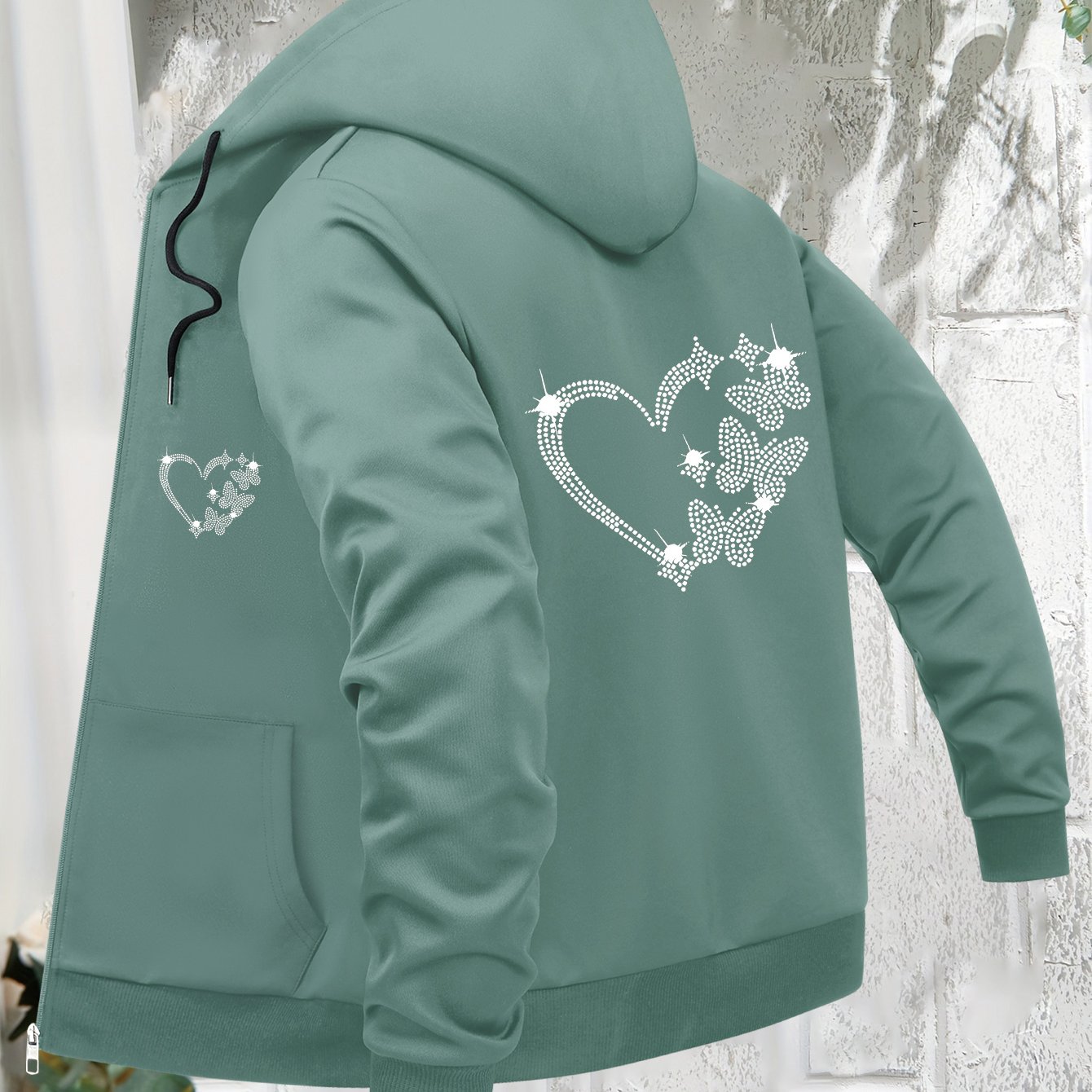 TEMU Plus Size, Women's Plus Size Hooded Sweatshirt Jacket, Long Sleeve Autumn Winter Casual Pullover Hoodie With Pockets And Drawstring, Zip-up