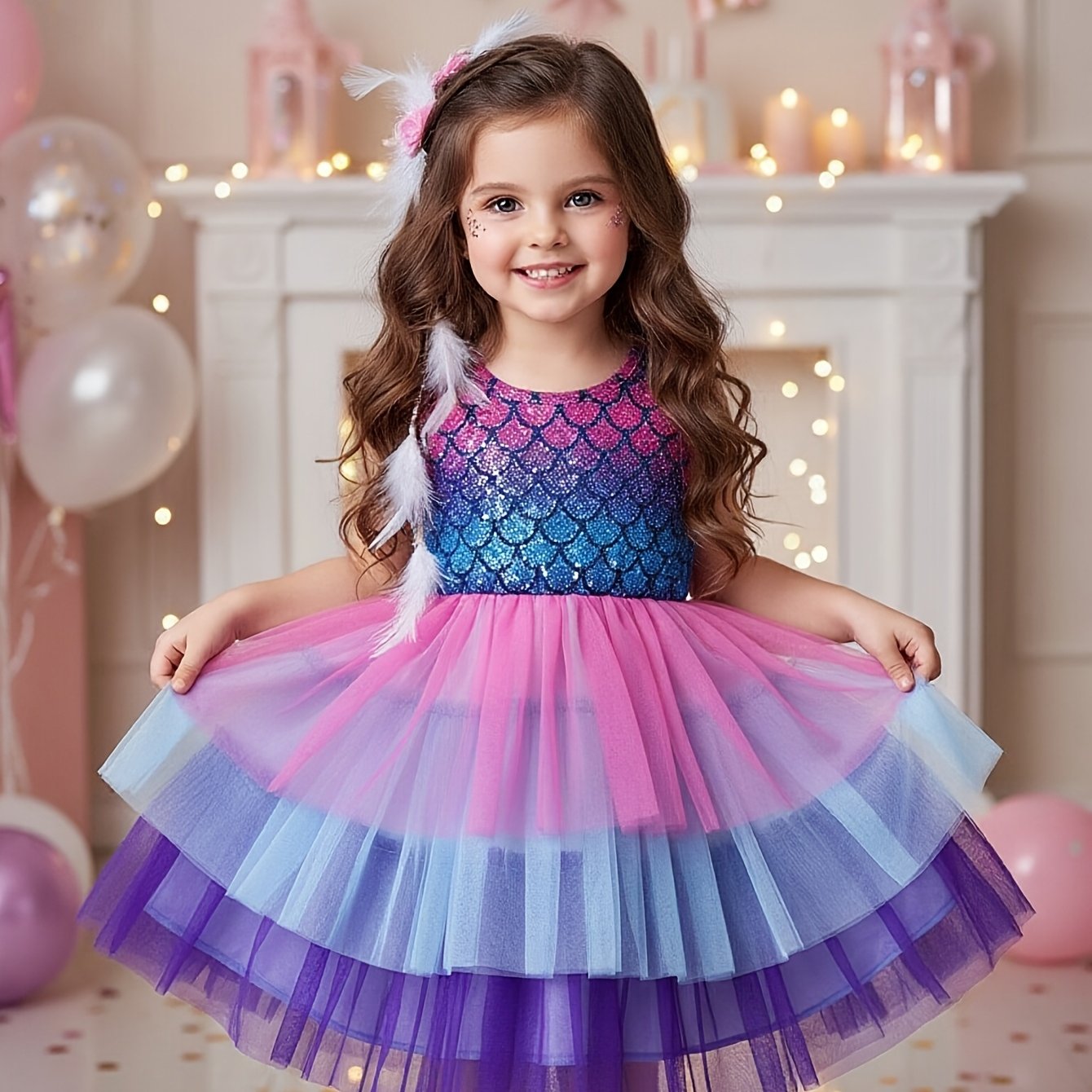 New Summer Mermaid Sleeveless Tulle Gradient Princess For Little Girls