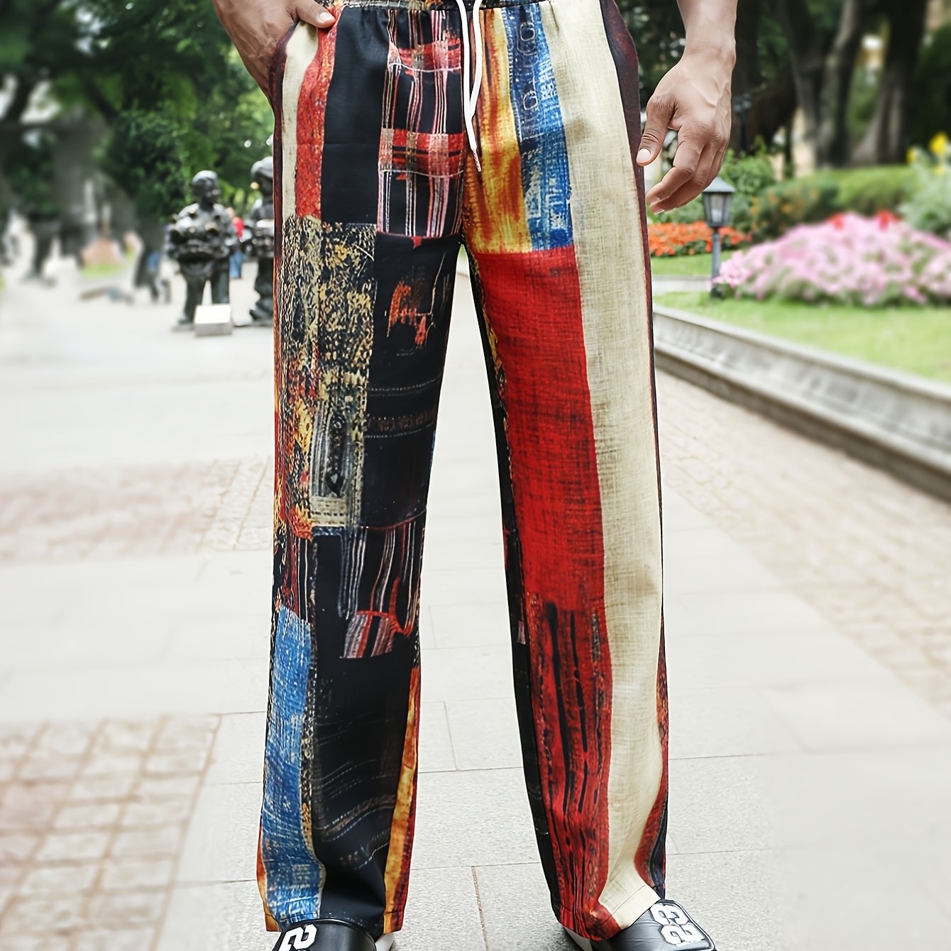 TEMU Men's Casual Sports Pants: Color- Pants With A Mid-rise Drawstring Elastic Waist, Straight-leg Trousers Suitable For Hawaiian Casual Outdoor
