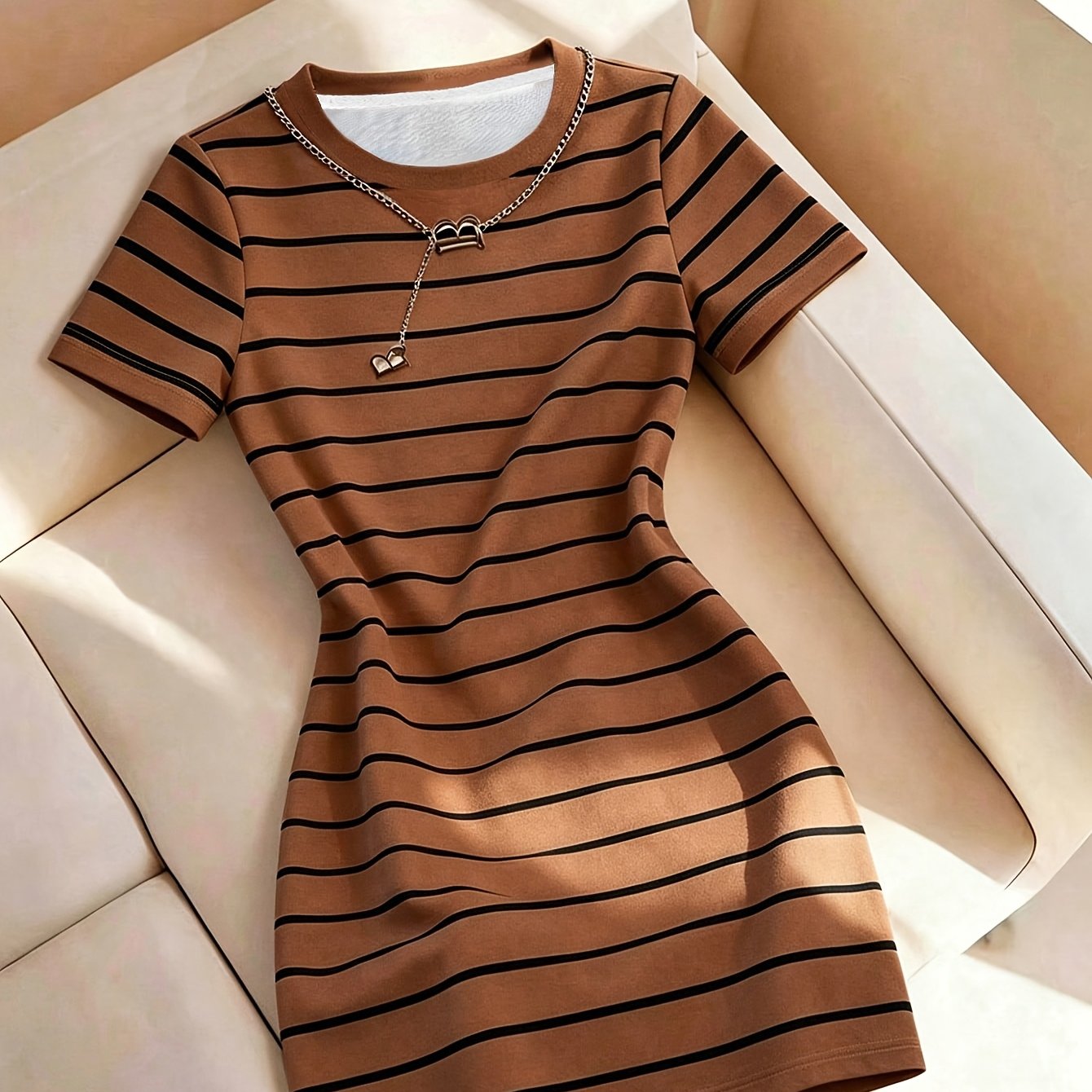 TEMU Women's Casual Fashion Dress With Striped Print, Casual Attire Pattern, Beach , Bohemian Style, For Family