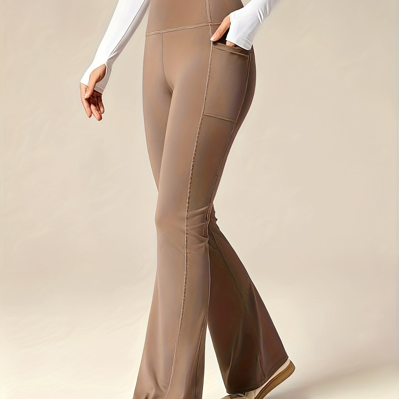 E-shop 1 Stück Damen High-Waist Weitbeinige Schlaghose mit Bauchkontrolle – Bauchformer & Po-Hebung, Feuchtigkeitsableitende Workout-Leggings für Yoga,