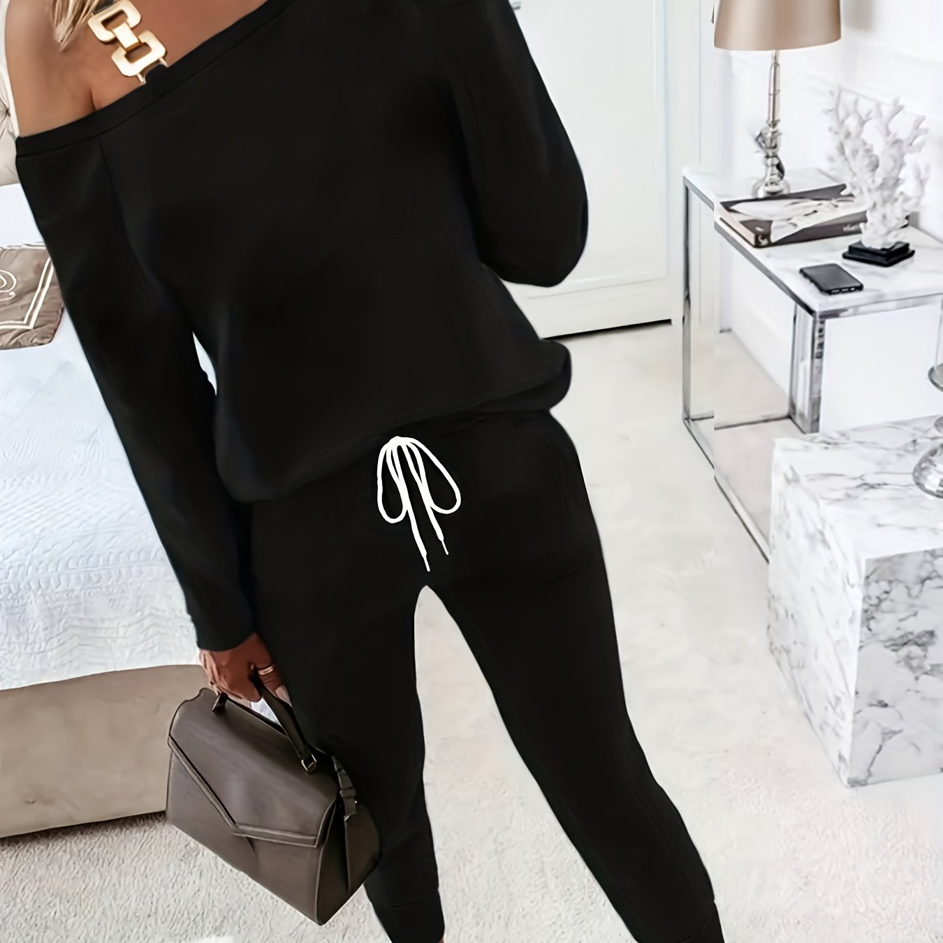 Women's Casual Jumpsuit With Embellishments And A Waist-cinching Off-shoulder Design